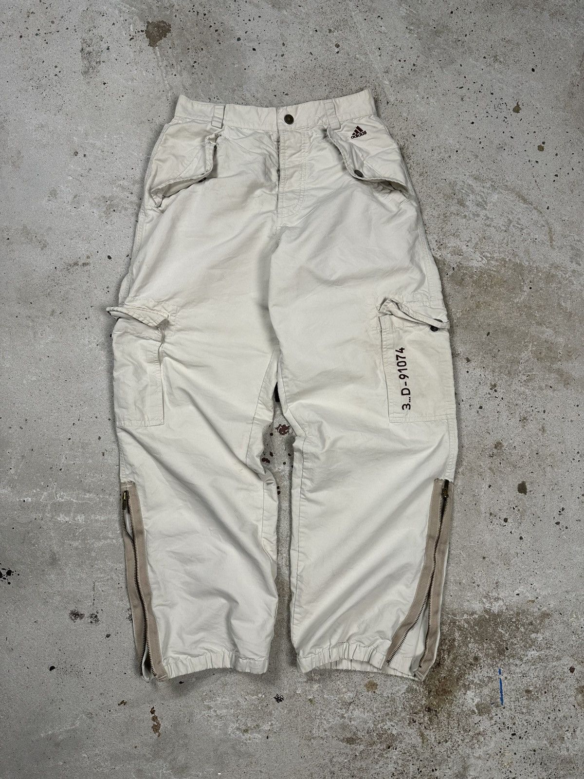 Adidas Vintage Y2K Adidas Beige Baggy Track Cargo Pants Size US 27 - 1 Thumbnail