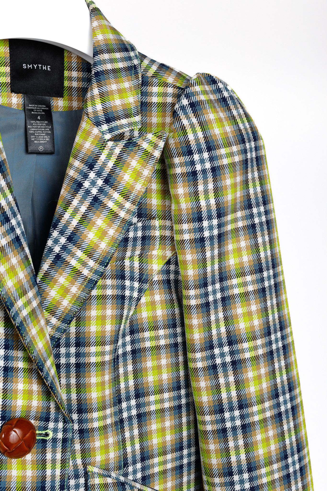 SMYTHE Smythe SS/23 Lime Plaid Pouf Sleeve One Button Blazer Size S / US 4 / IT 40 - 5 Thumbnail