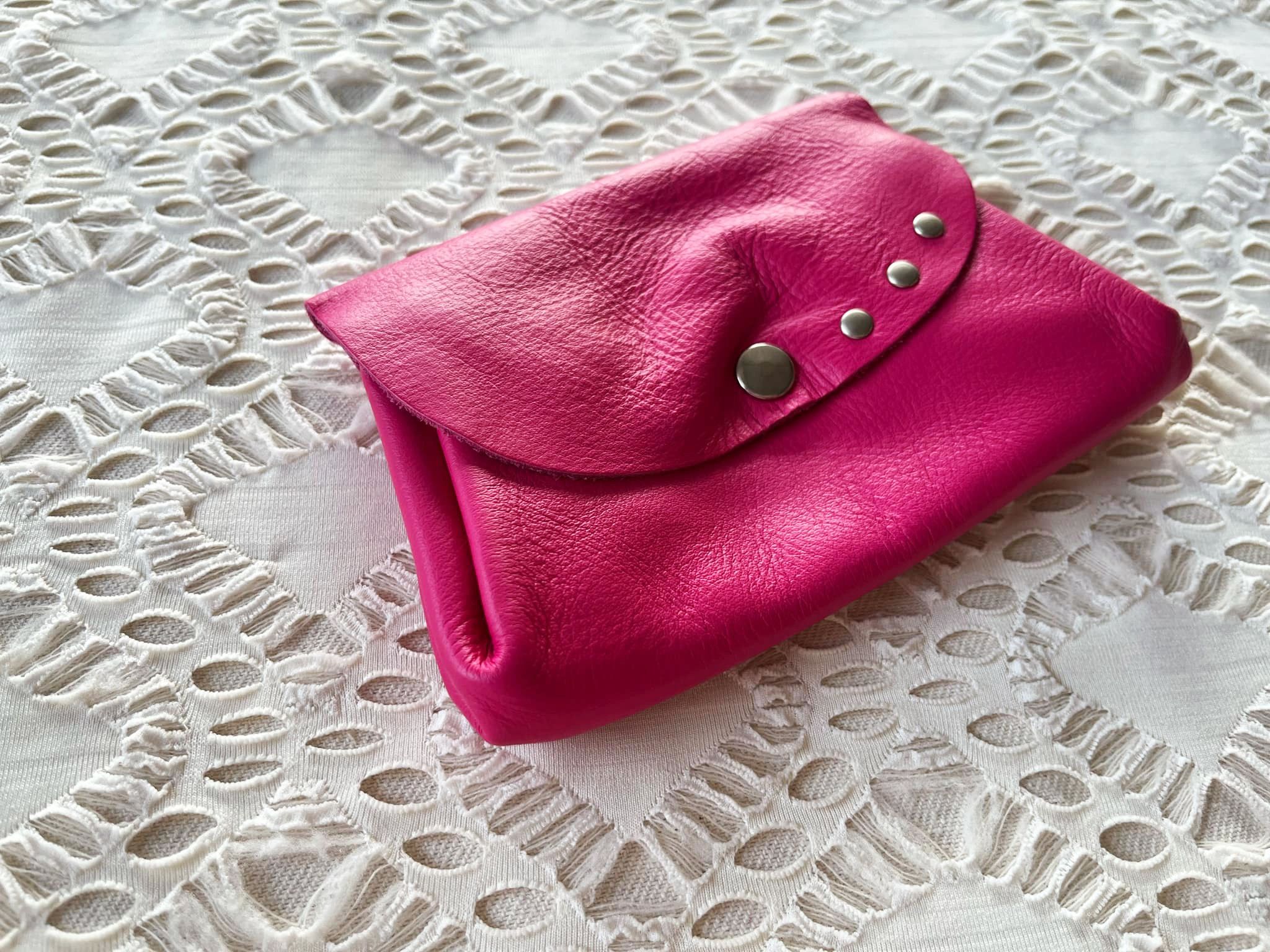 Vintage Fuchsia Genuine Leather mini flap bag, double flap bag Size ONE SIZE - 9 Thumbnail