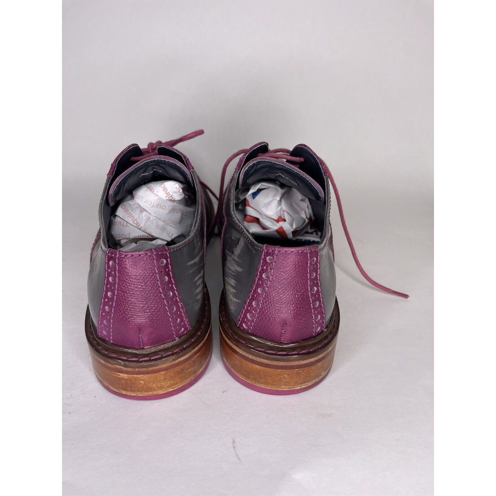 Cole Haan Cole Haan Gray Patent Leather Purple Pebbled Oxfords Shoes M Size US 9 / EU 42 - 4 Thumbnail