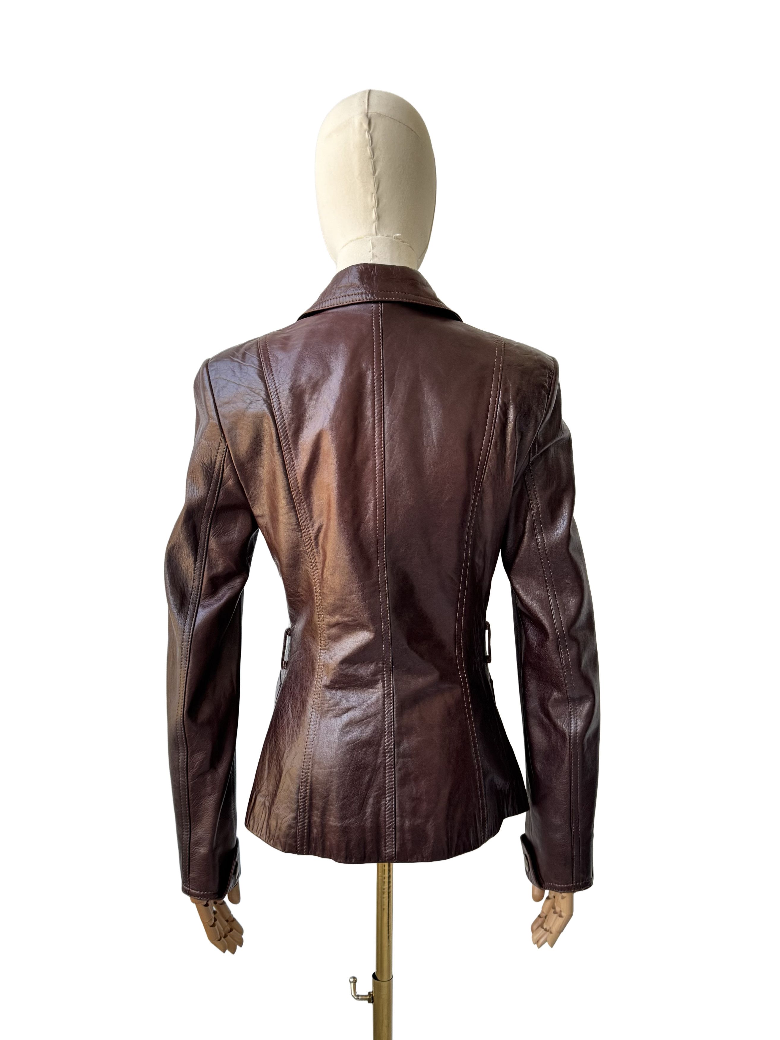 Vintage Vintage Brown Leather Jacket Tailored Button Front Biker Size S / US 4 / IT 40 - 4 Thumbnail