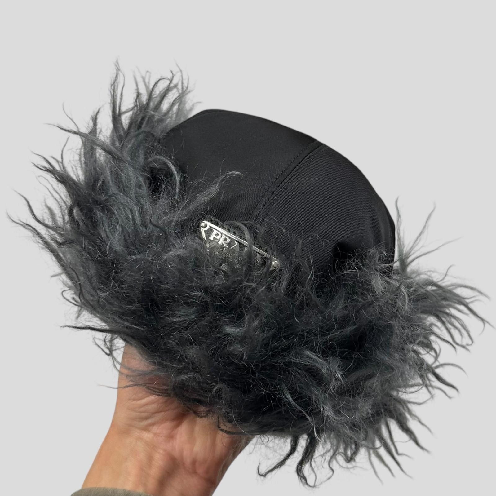 Prada Prada Milano FW19 Mohair Triangle Logo Nylon Trapper Hat S/M Size ONE SIZE - 2 Thumbnail