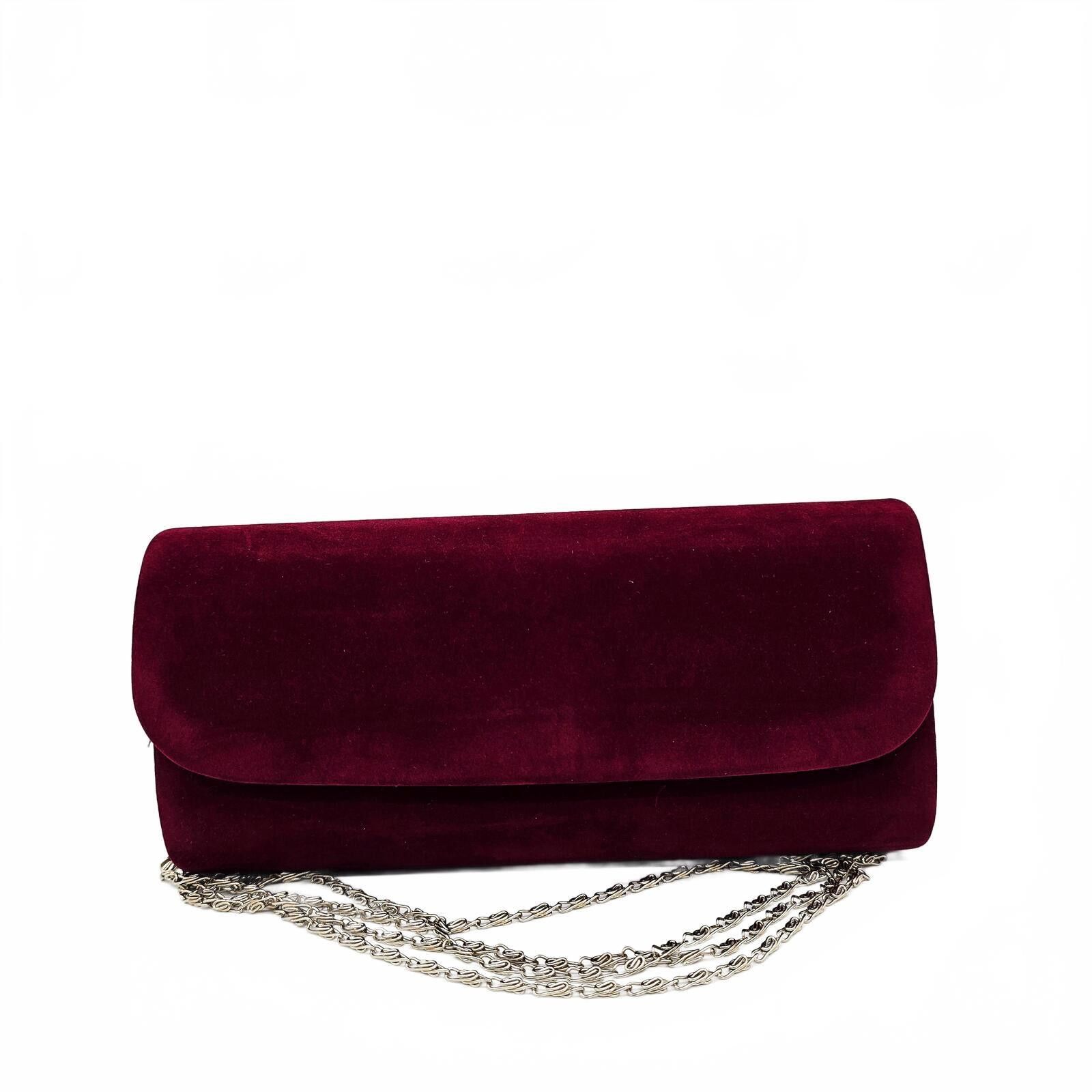Unknown London Elegant Burgundy Velvet Clutch with Silver Chain Strap Size ONE SIZE - 2 Thumbnail