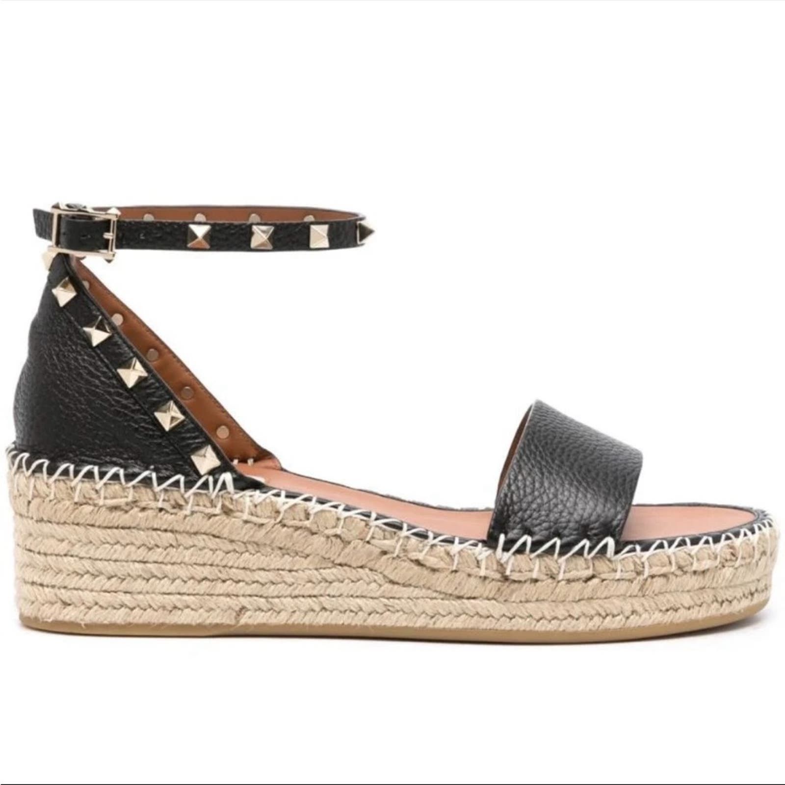 image of Valentino Garavani Valentino Garavabi Rockstud 55 Espadrilles Sandals Wedges in Black, Women's (Siz