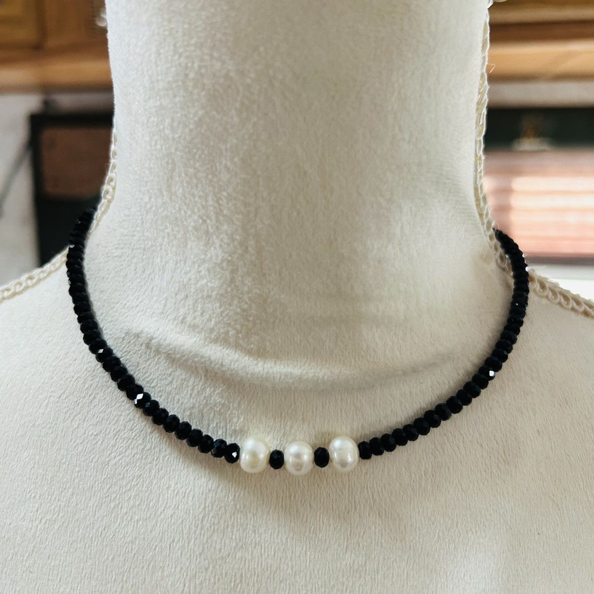 Handmade Handcrafted jet black rhondelle crystal pearl necklace Size ONE SIZE - 2 Thumbnail