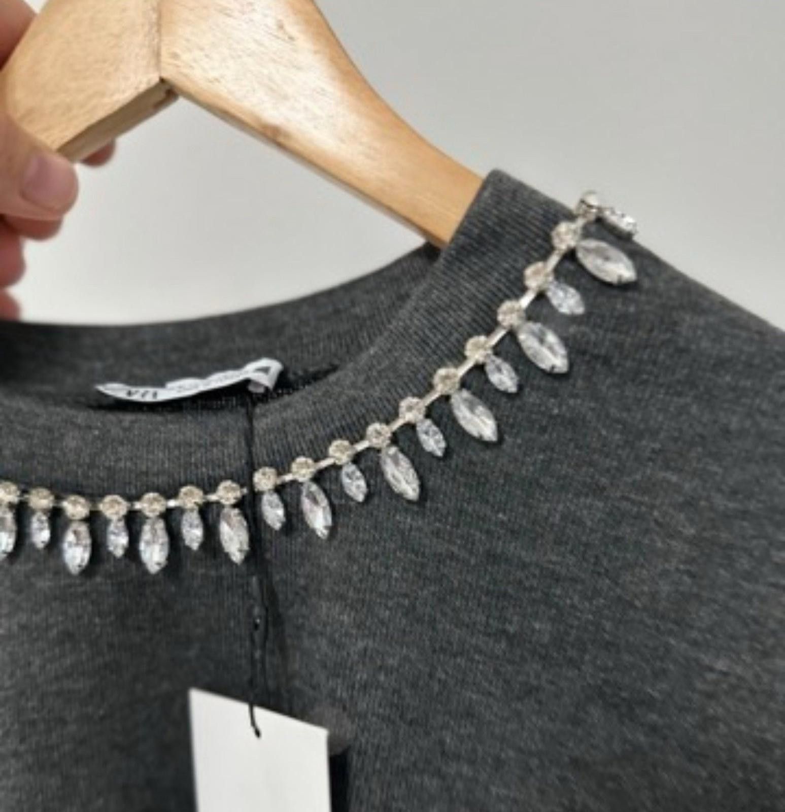 Zara ZAR- Grey Jumper With Rhinestone Size M / US 6-8 / IT 42-44 - 2 Thumbnail