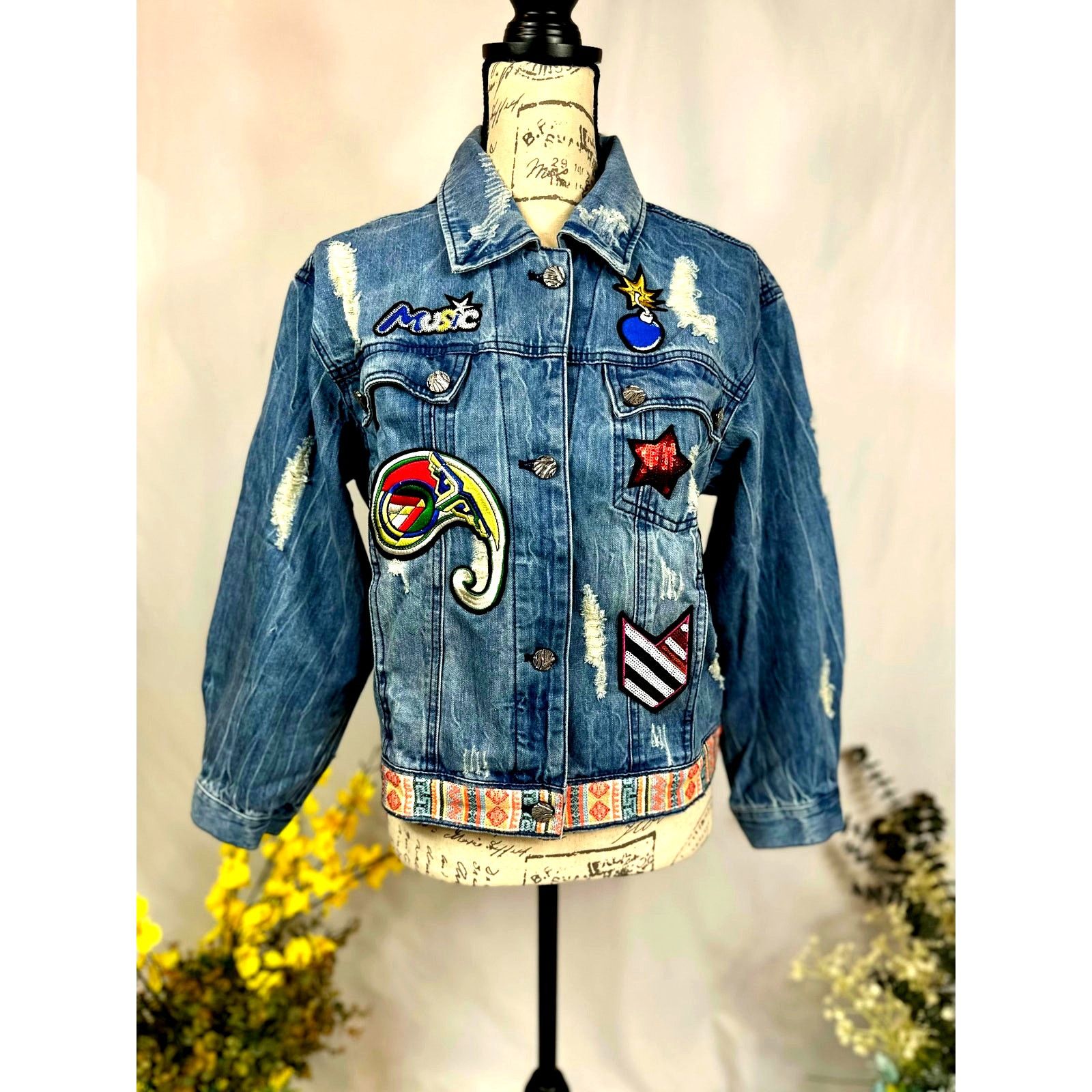 Other Etienne Marcel Julia Denim Jacket Embroidered Sequin Blue XS Size XS / US 0-2 / IT 36-38 - 2 Thumbnail