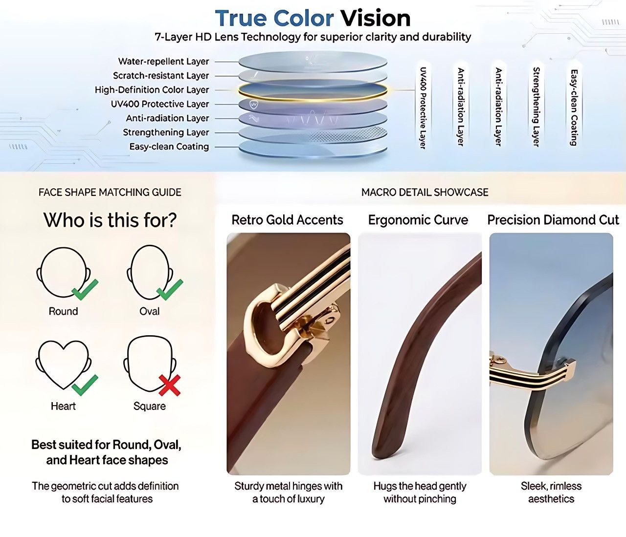 Other Rimless Square Gradient Sunglasses Luxury Metal Wood Grain Size ONE SIZE - 8 Thumbnail
