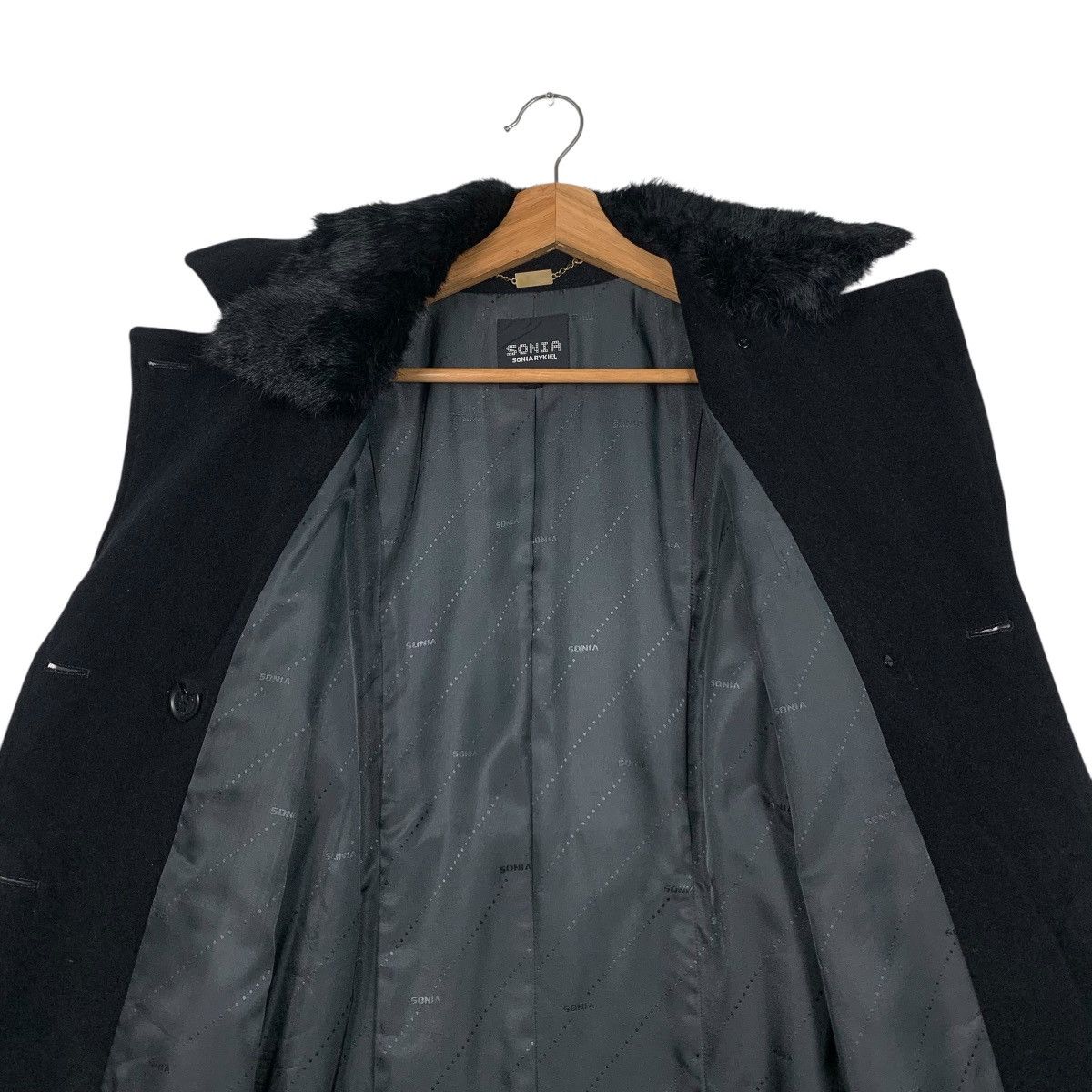 Sonia Rykiel SONIA RYKIEL Double Breast Wool Coat Fur Neck #1839-C80 Size S / US 4 / IT 40 - 12 Thumbnail