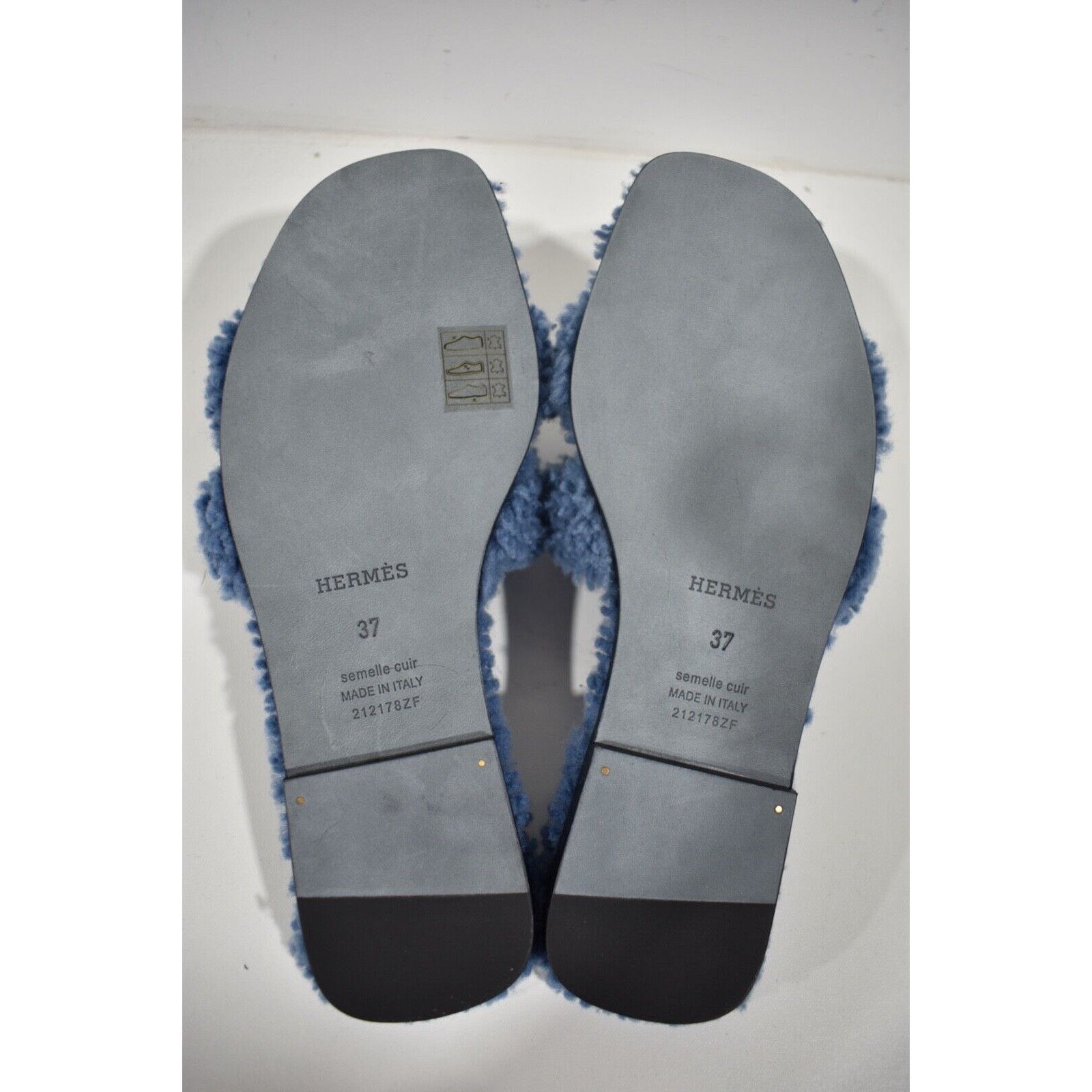 Hermes Hermes Oran Teddy Shearling Fur Blue H Logo Slide Size US 7 / IT 37 - 12 Thumbnail