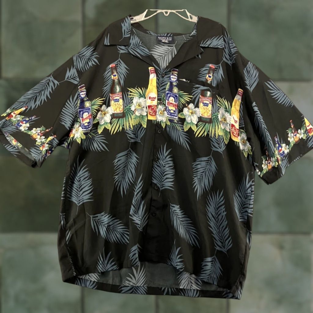 CO Pacific & Co Black Hawaiian Shirt Mens XL Floral and Beer Bottles Print Shirt Pacific & Co XL Black Floral Beach Hawaiian Drinks Print Mens Size US XL / EU 56 / 4 - 1 Thumbnail