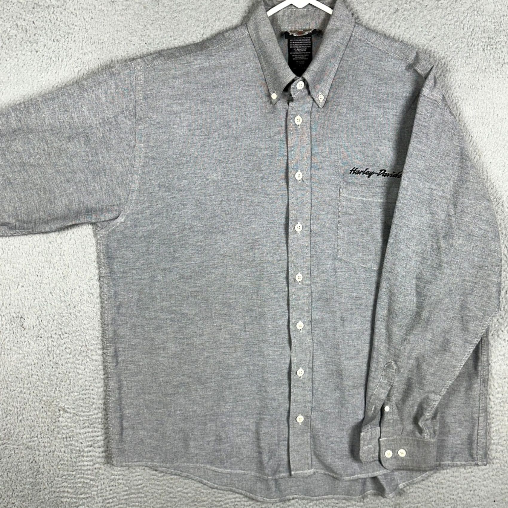 Harley Davidson Harley-Davidson Shirt Mens XL Gray Oxford Button-Down Long Sleeve Pocket Logo Size US XL / EU 56 / 4 - 2 Thumbnail