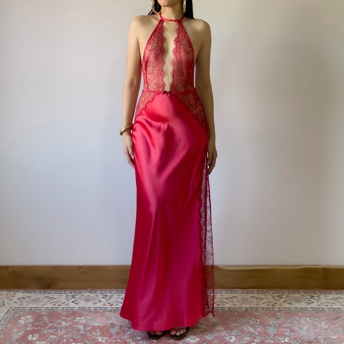 Victoria's Secret VS Red Satin & Lace Slip Gown (XS-S) Size S / US 4 / IT 40 - 2 Thumbnail