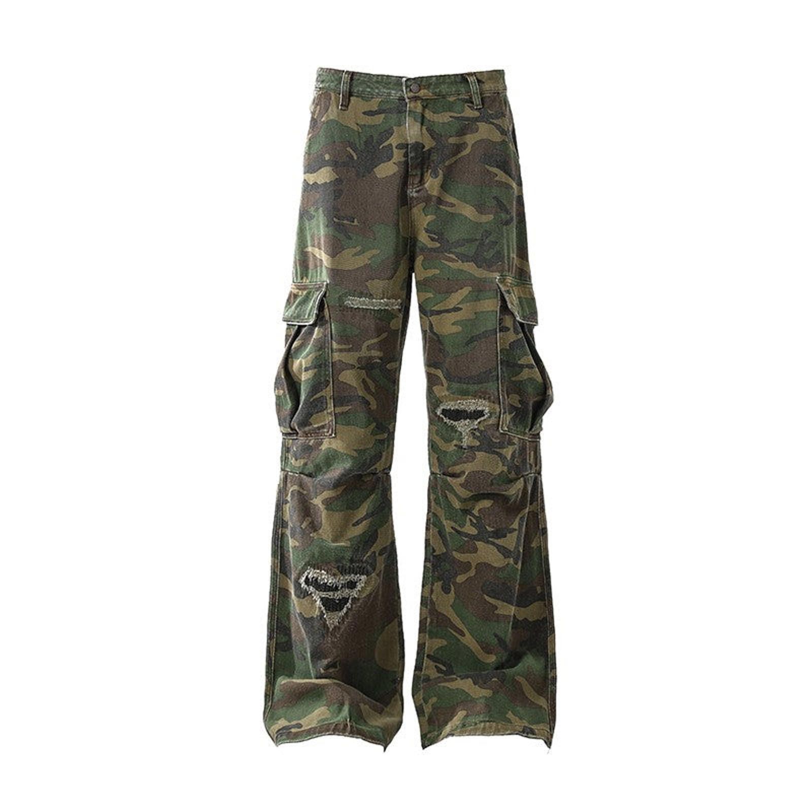 Vintage Camo Distressed Cargo Stacked Pants, Wide Leg Flared Pants Size US 30 / EU 46 - 5 Thumbnail