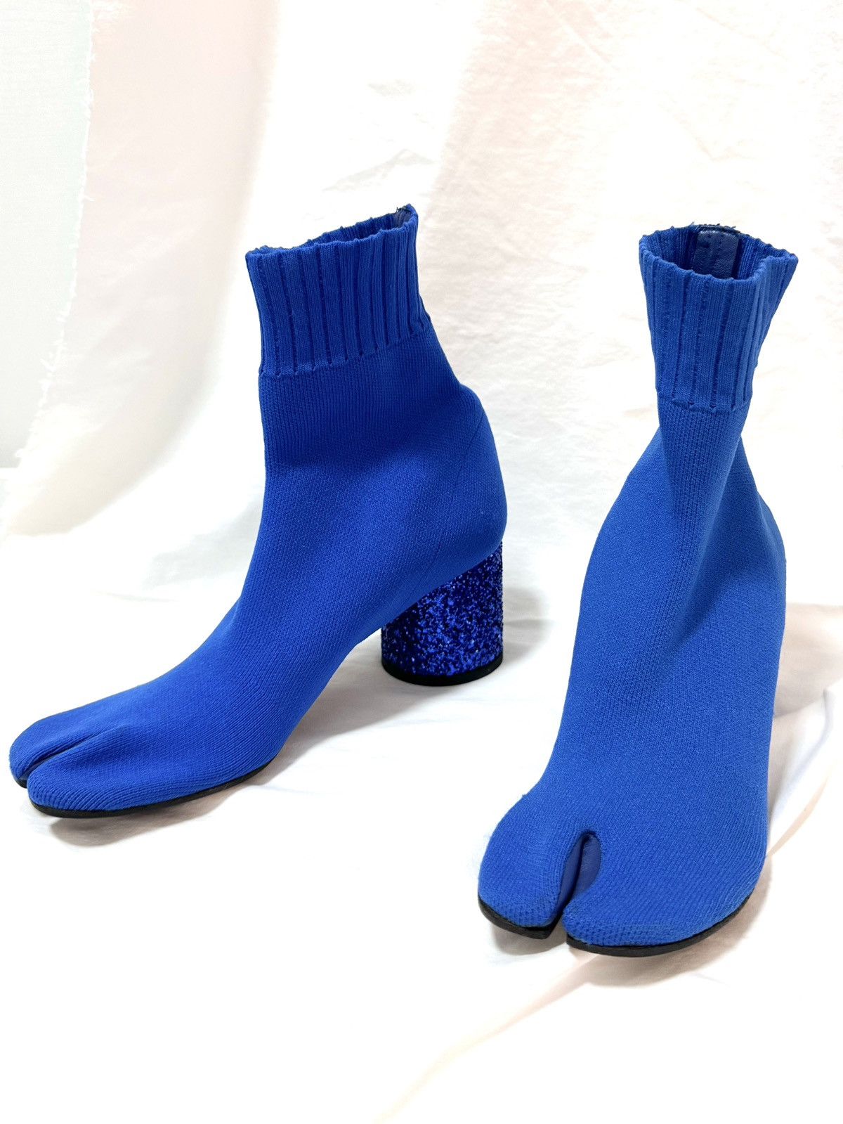 image of Maison Margiela Blue Sock Tabi Boots With Glitter Heel Shoes (37), Women's