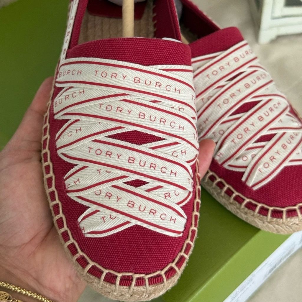 Tory Burch New TORY BURCH RIBBON ESPADRILLE OLONA IT - CANVAS TORY RED Size US 8.5 / IT 38.5 - 2 Thumbnail