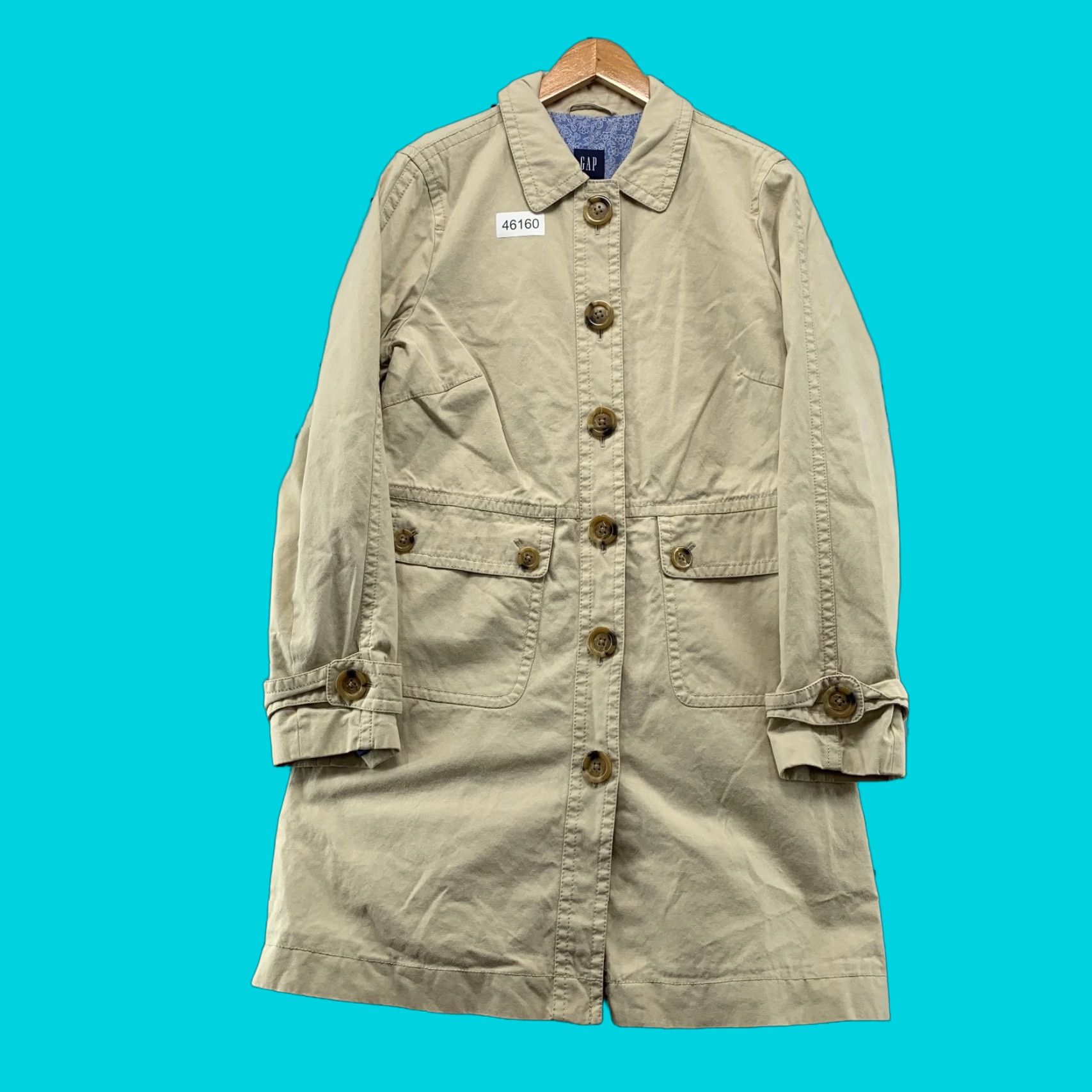 Gap VINTAGE Gap Trench Coat Women Large Beige Canvas Button Pocket Flap Y2K Long Sleeve Cotton Coat Beige Women's Regular Size L -/- 90s Theme Classic Size L / US 10 / IT 46 - 1 Thumbnail
