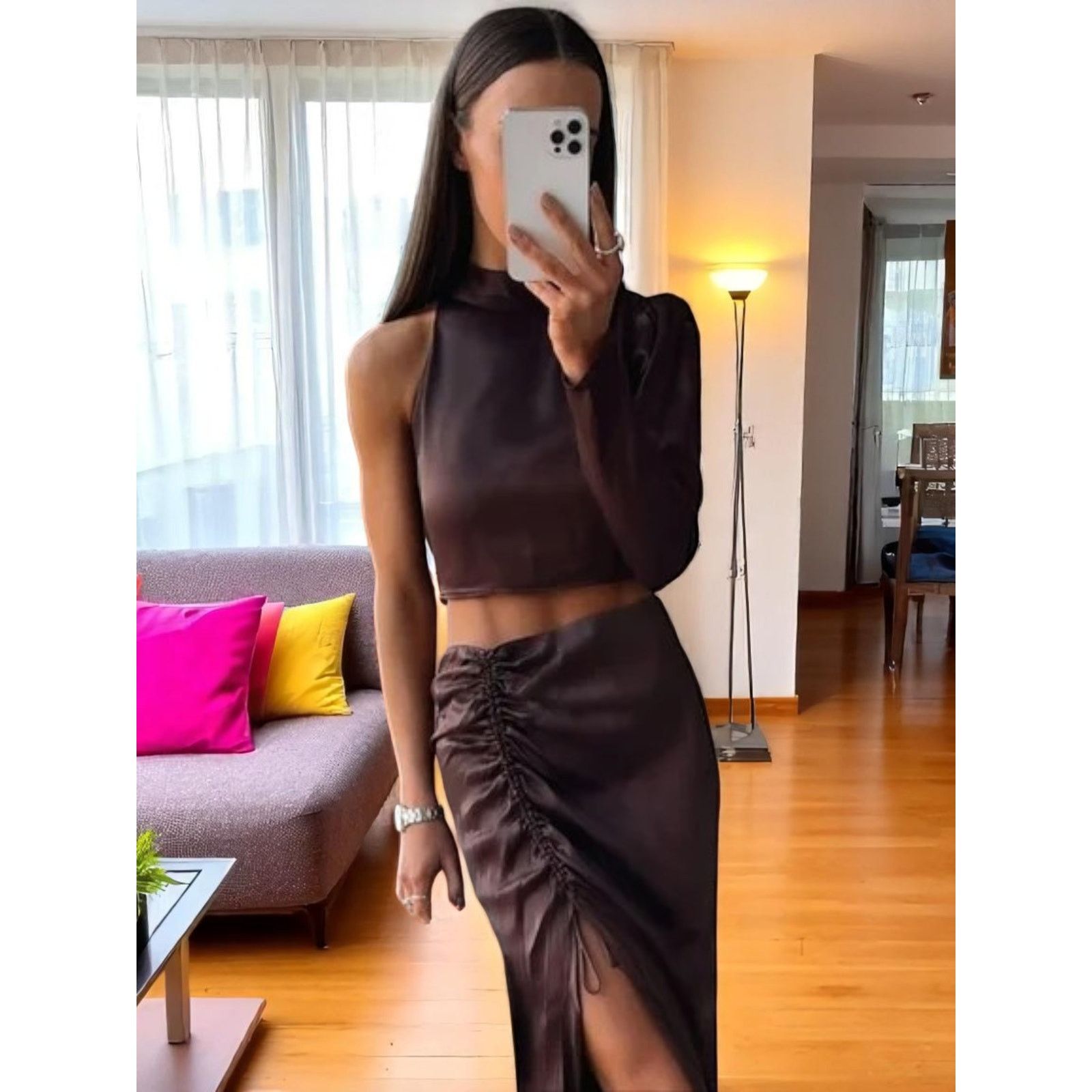 Zara Zara Brown High Collar One Sleeve Crop Top - Size XS - NWT Size XS / US 0-2 / IT 36-38 - 5 Thumbnail