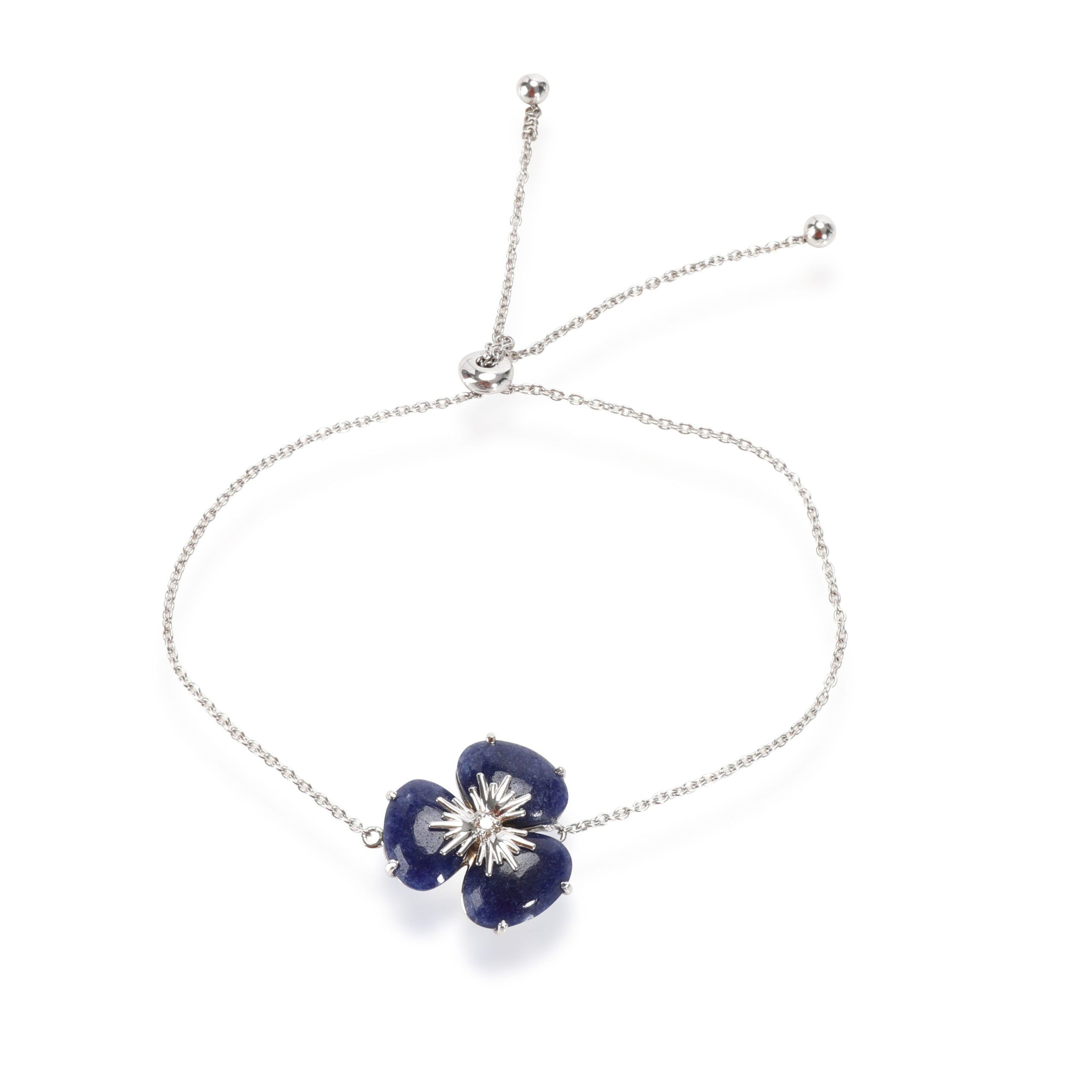 image of Tiffany Co Diamond & Blue Quartz Flower Bracelet In 18Kt White Gold 0.02 Ctw, Women's