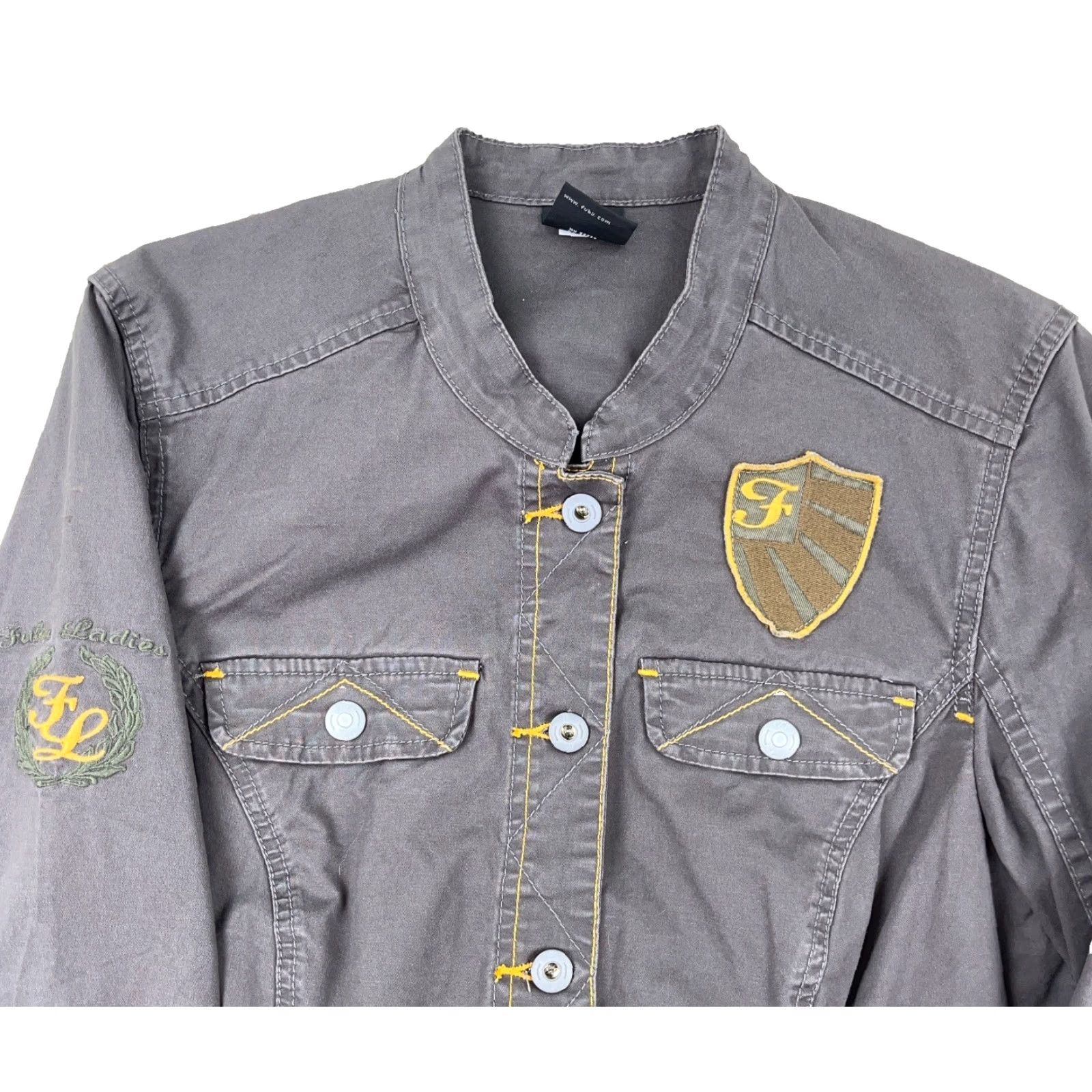 Fubu VINTAGE FUBU Jacket Women 1X Gray Twill Button Up Military Safari Pockets 90s Retro Size XL / US 12-14 / IT 48-50 - 2 Thumbnail