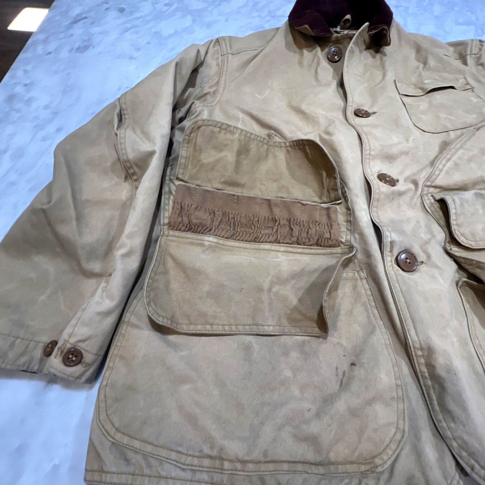 Thrasher VINTAGE JC Higgins Jacket 44 Tan Canvas Hunting Men Corduroy Collar Thrashed Size US S / EU 44-46 / 1 - 7 Thumbnail