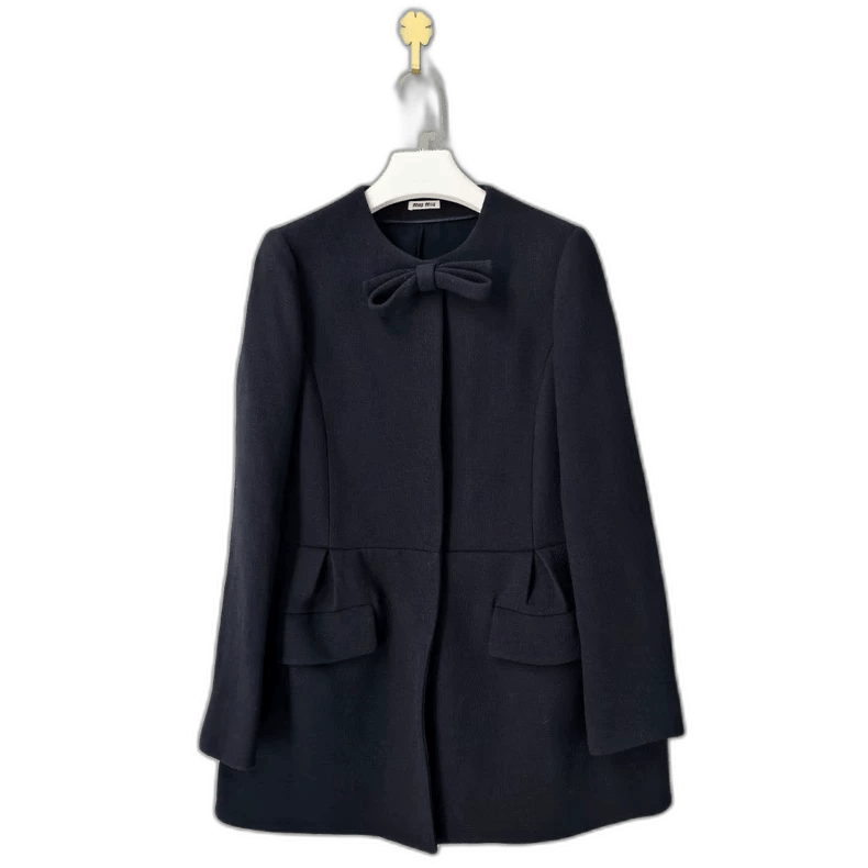 Miu Miu MiuMiu Black Bow Wool Coat-yf Size US L / EU 52-54 / 3 - 1 Thumbnail