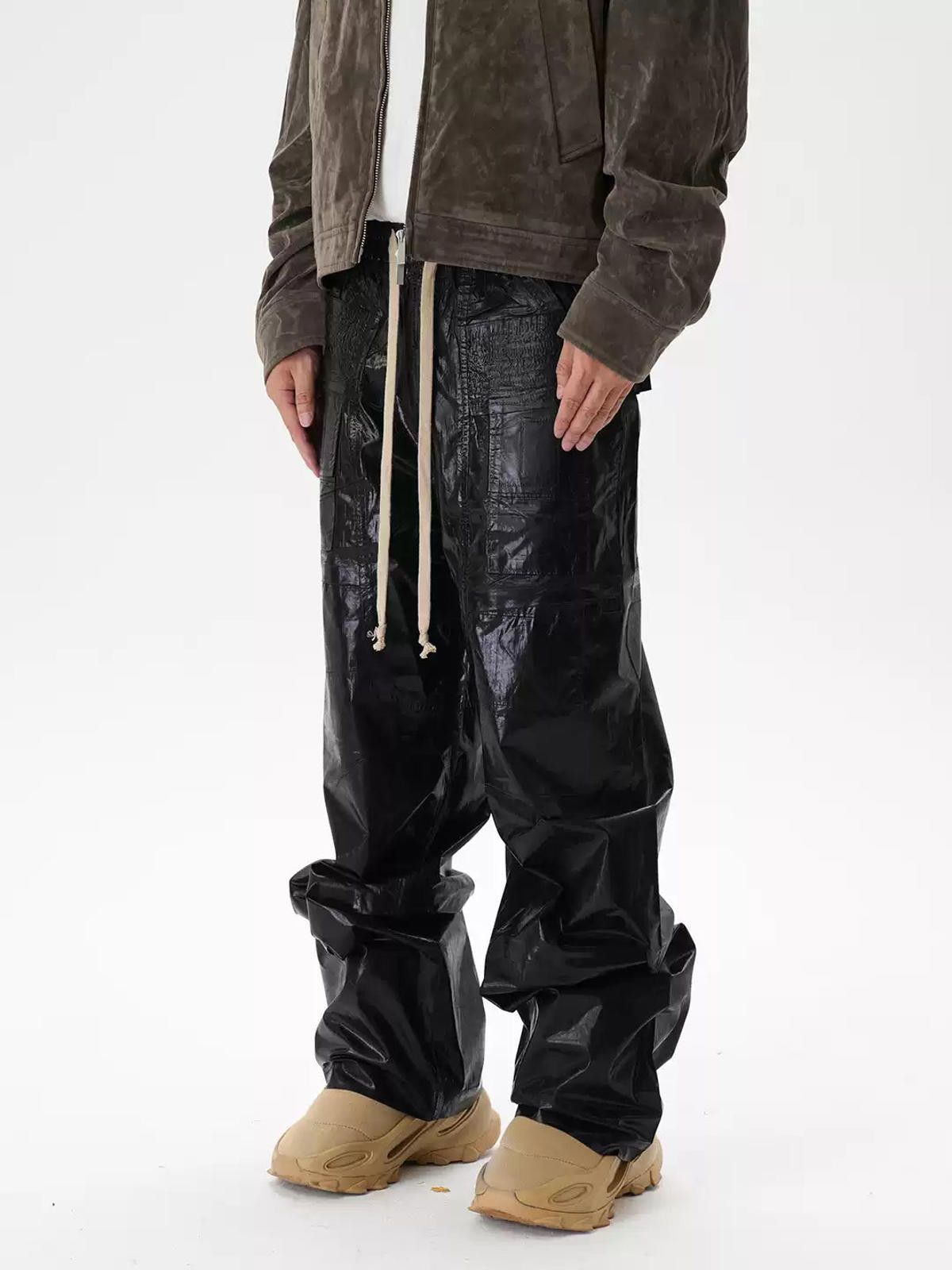 Japanese Brand Black Glossy Leather Multi Pocket Cargo Pants Size US 30 / EU 46 - 3 Thumbnail