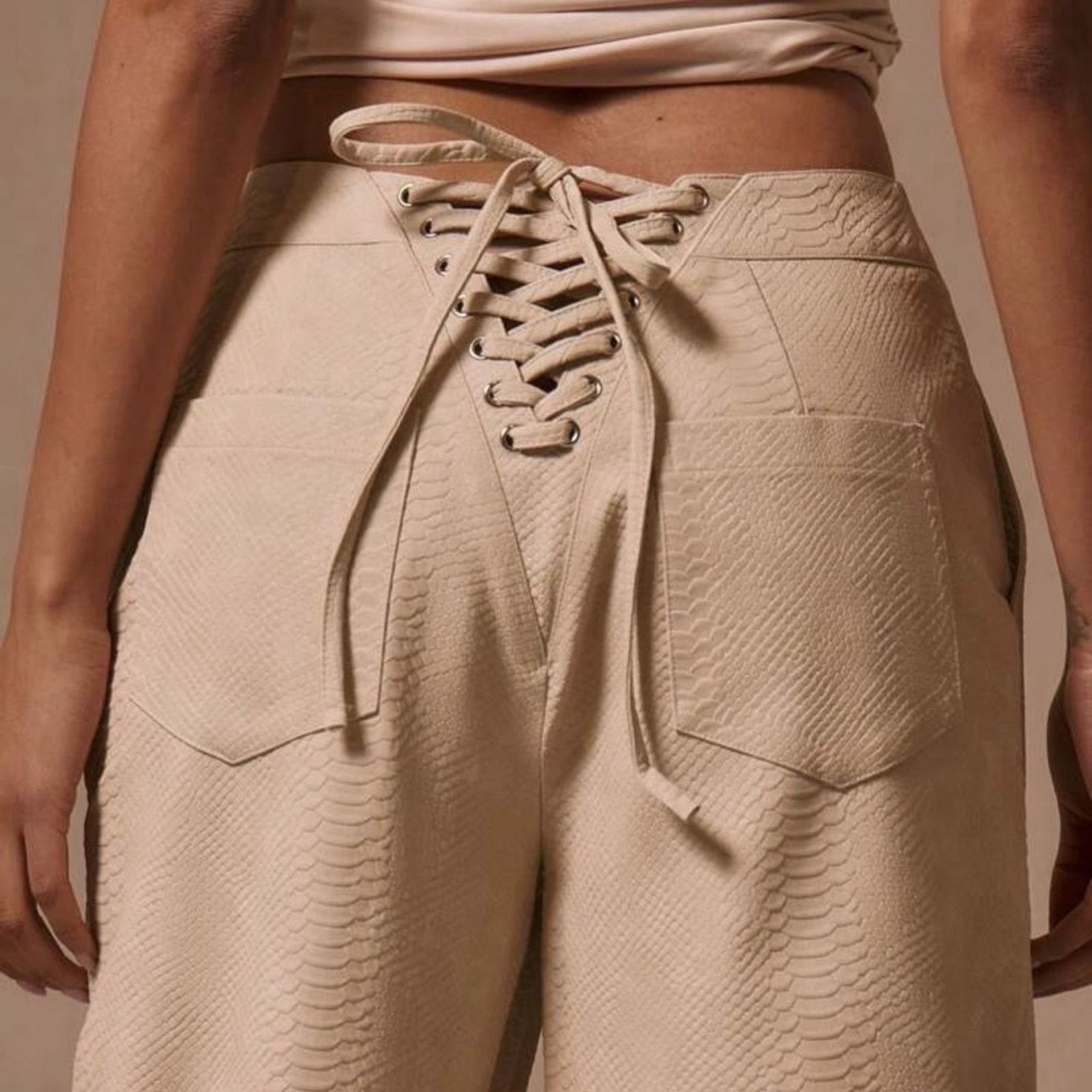 Other New Y2K Elegant Cream Faux Leather Pants size s Size 26" / US 2 / IT 38 - 5 Thumbnail