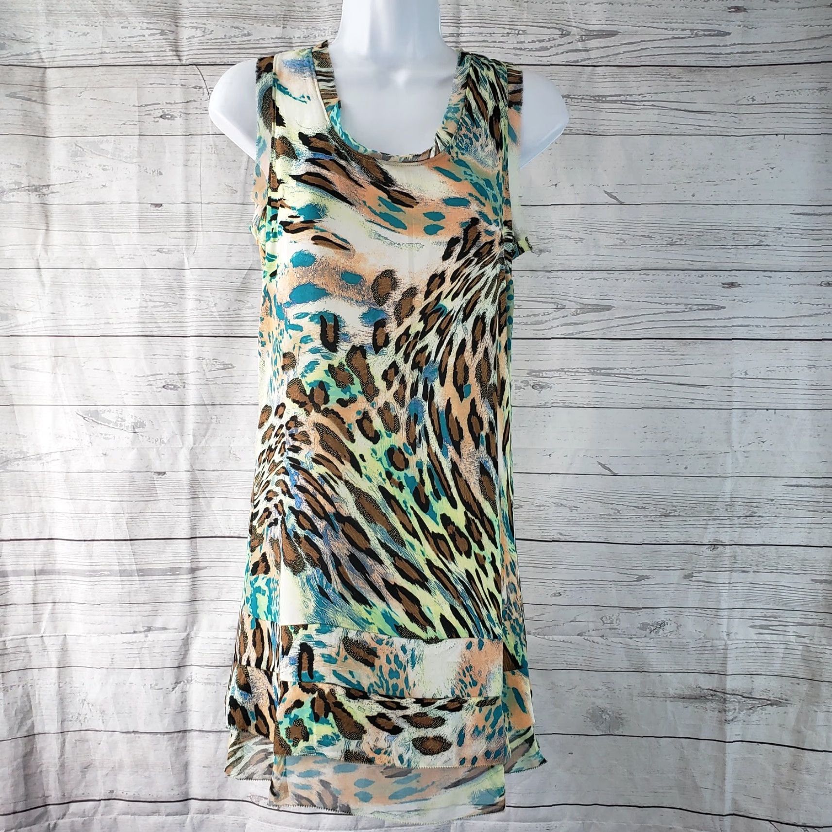 Vintage Silvergate Womens Tank Tunic Size Small Brown Teal Animal Print Scoop Neck Casual Shirt Womens Size S / US 4 / IT 40 - 2 Thumbnail