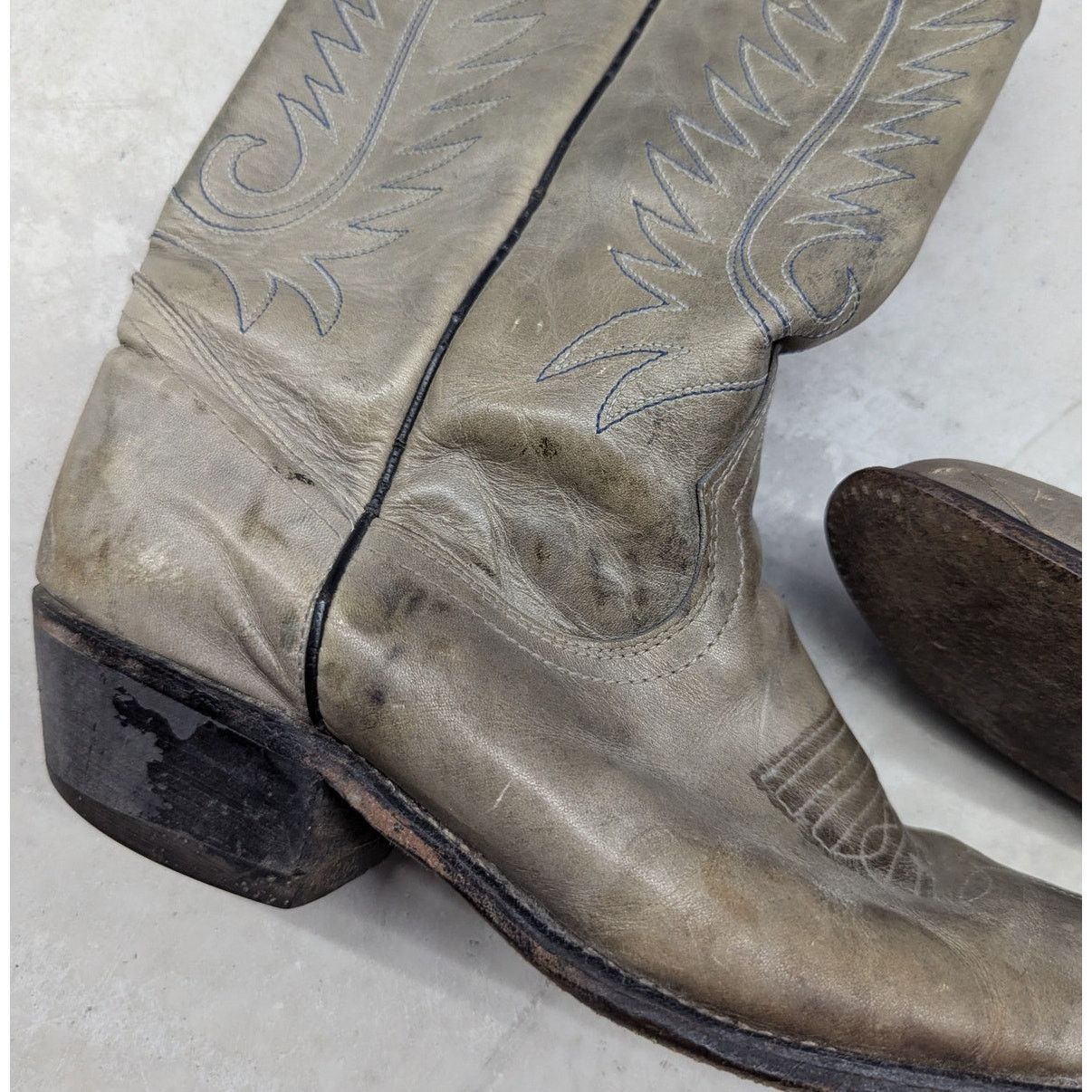Vintage × Western Mountaineering Vintage Double H Grey/Green Cow Boy Boots Size US 8 / EU 41 - 2 Thumbnail