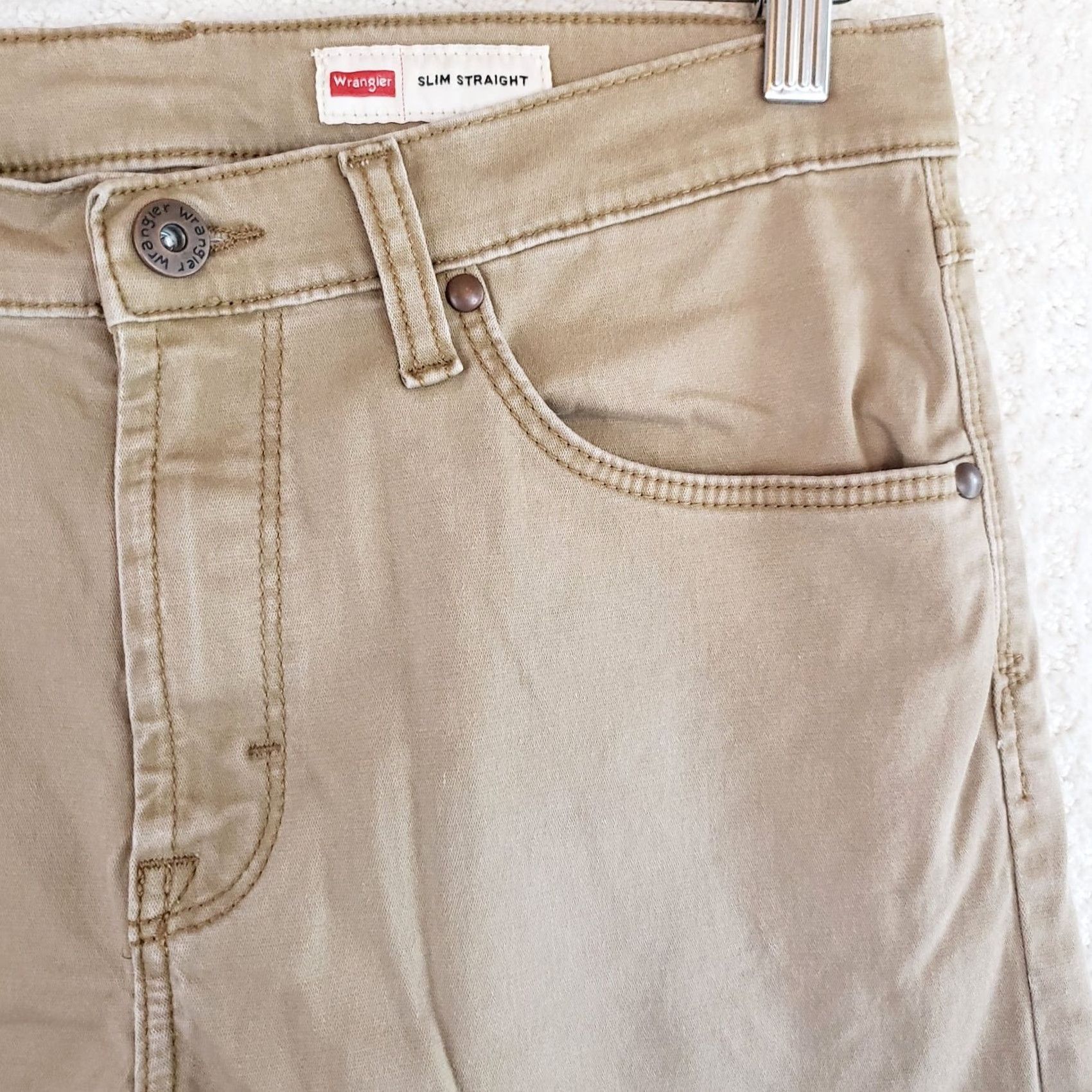 Wrangler Wrangler 5 Star Premium Slim Straight Jeans Tan 32x32 Mens Regular Cotton Elastane Stretch 5-Pocket USA Cowboy Logo Zipper Button Denim Size US 32 / EU 48 - 6 Thumbnail