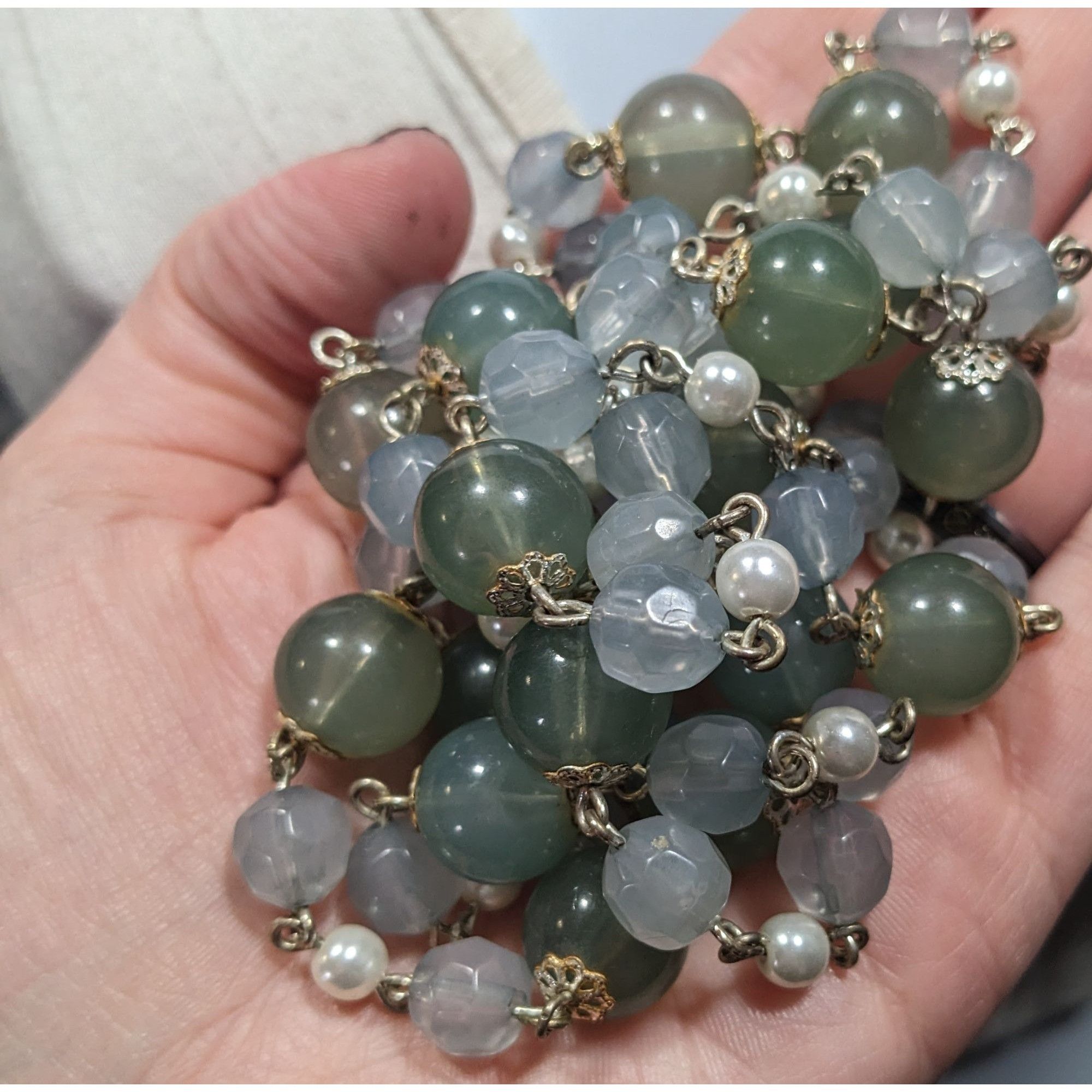Other Vintage Retro Muted Blue And Green Beaded Necklace Size ONE SIZE - 4 Thumbnail