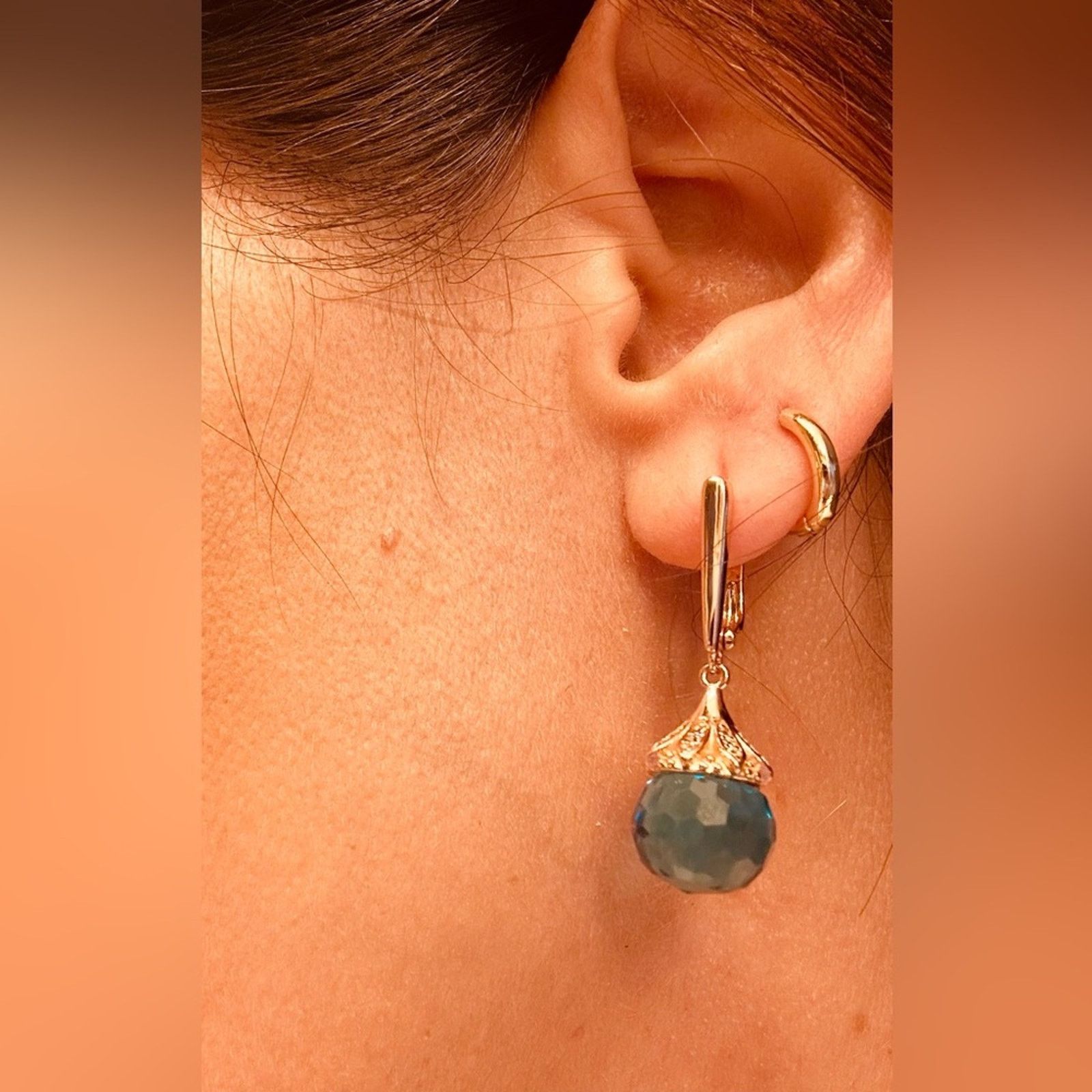 Other Blue Ball Drop Earrings 585 Rose Gold Color Natural Zircon Size ONE SIZE - 2 Thumbnail