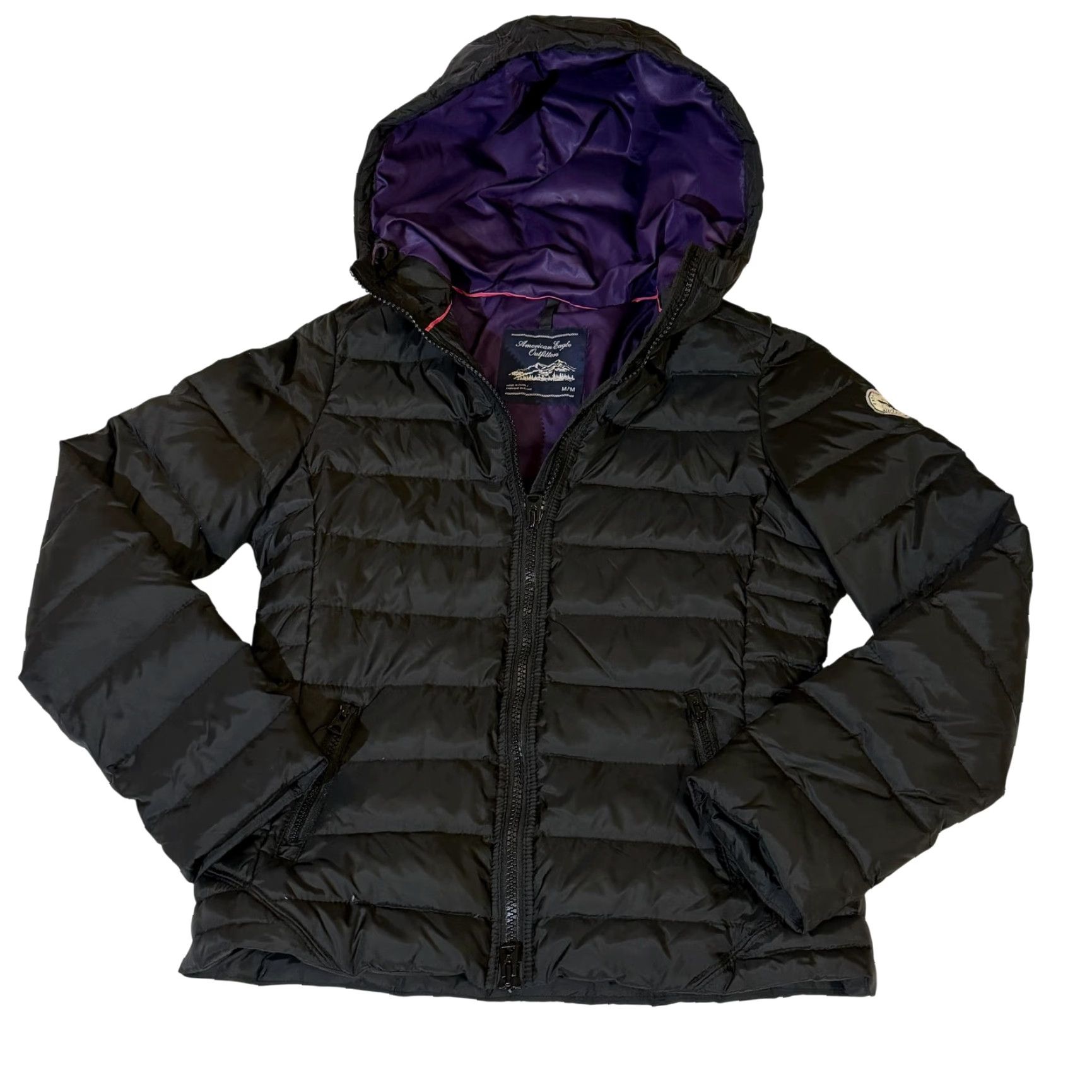 American Eagle Outfitters American Eagle Outfitters Hooded Puffer Jacket Womens Medium Real Down 70/30 Black Nylon Quilted Zipper Pockets Short Coat Winter Casual Travel Mens? Size M / US 6-8 / IT 42-44 - 2 Thumbnail