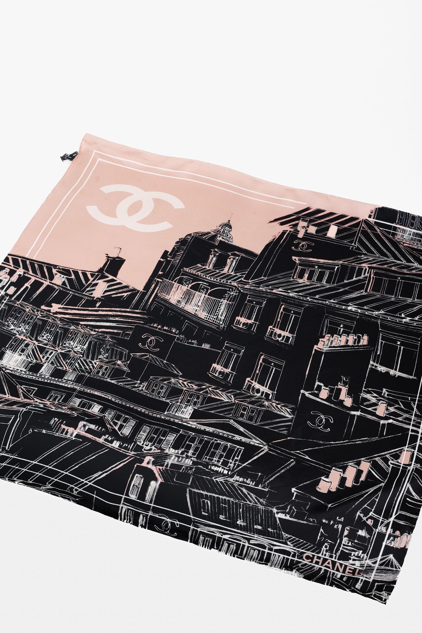 Chanel Chanel Dusty Rose & Black CC Cityscape-Print Silk Scarf Size ONE SIZE - 2 Thumbnail