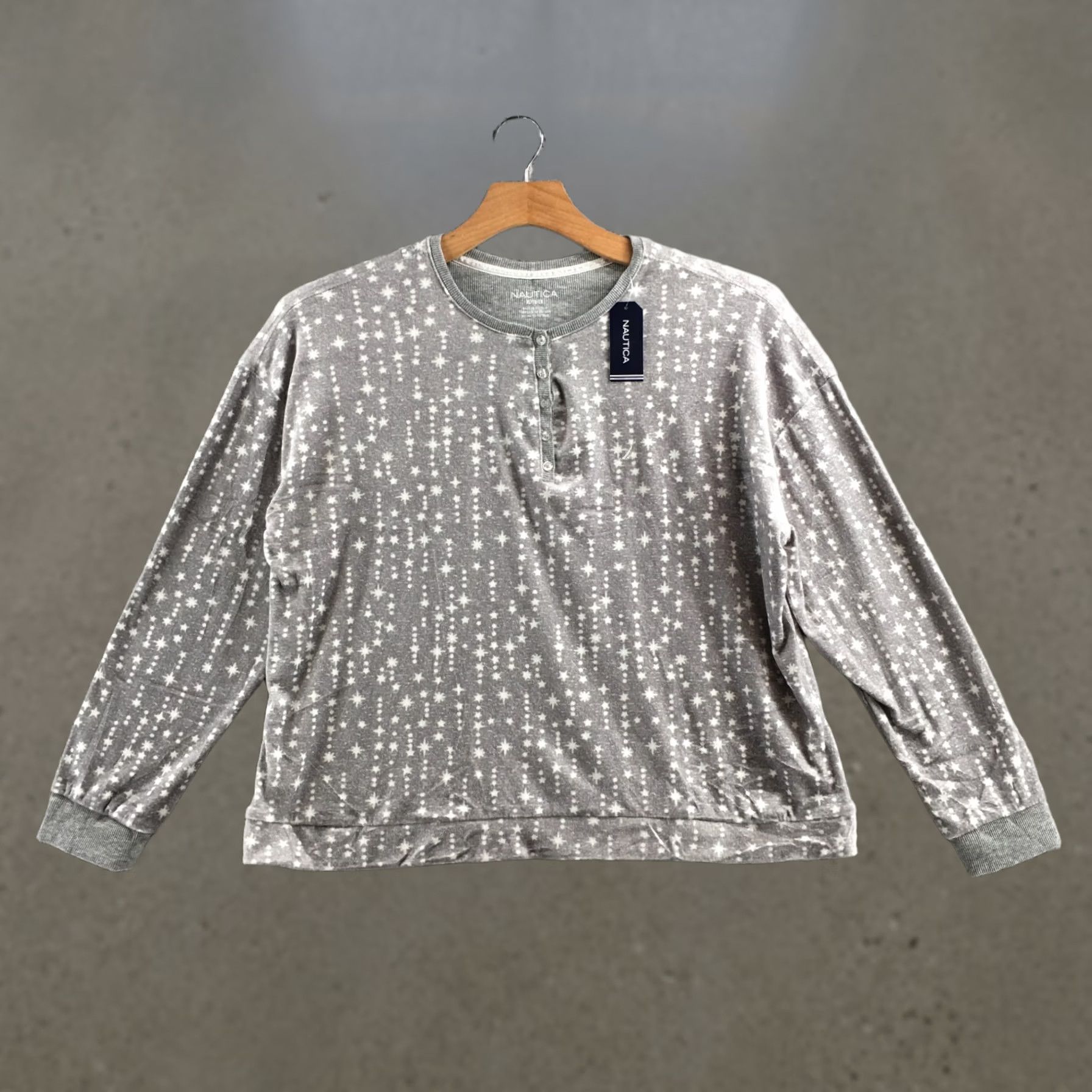 Nautica Nautica Sleepshirt Women XL Gray Star Print Long Sleeve Pullover V-Neck NEW Size XL / US 12-14 / IT 48-50 - 1 Thumbnail