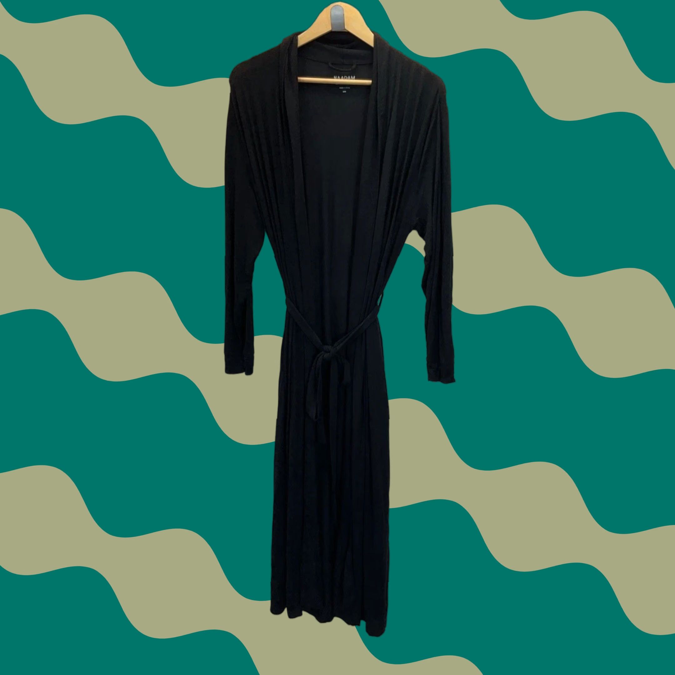 NAADAM Robe Women S/M Black Long Modal Belted Lounge Quiet Luxury