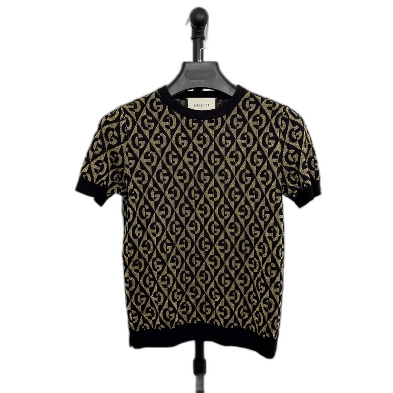 Gucci Black Gold Logo Knitted Short Sleeve-yf