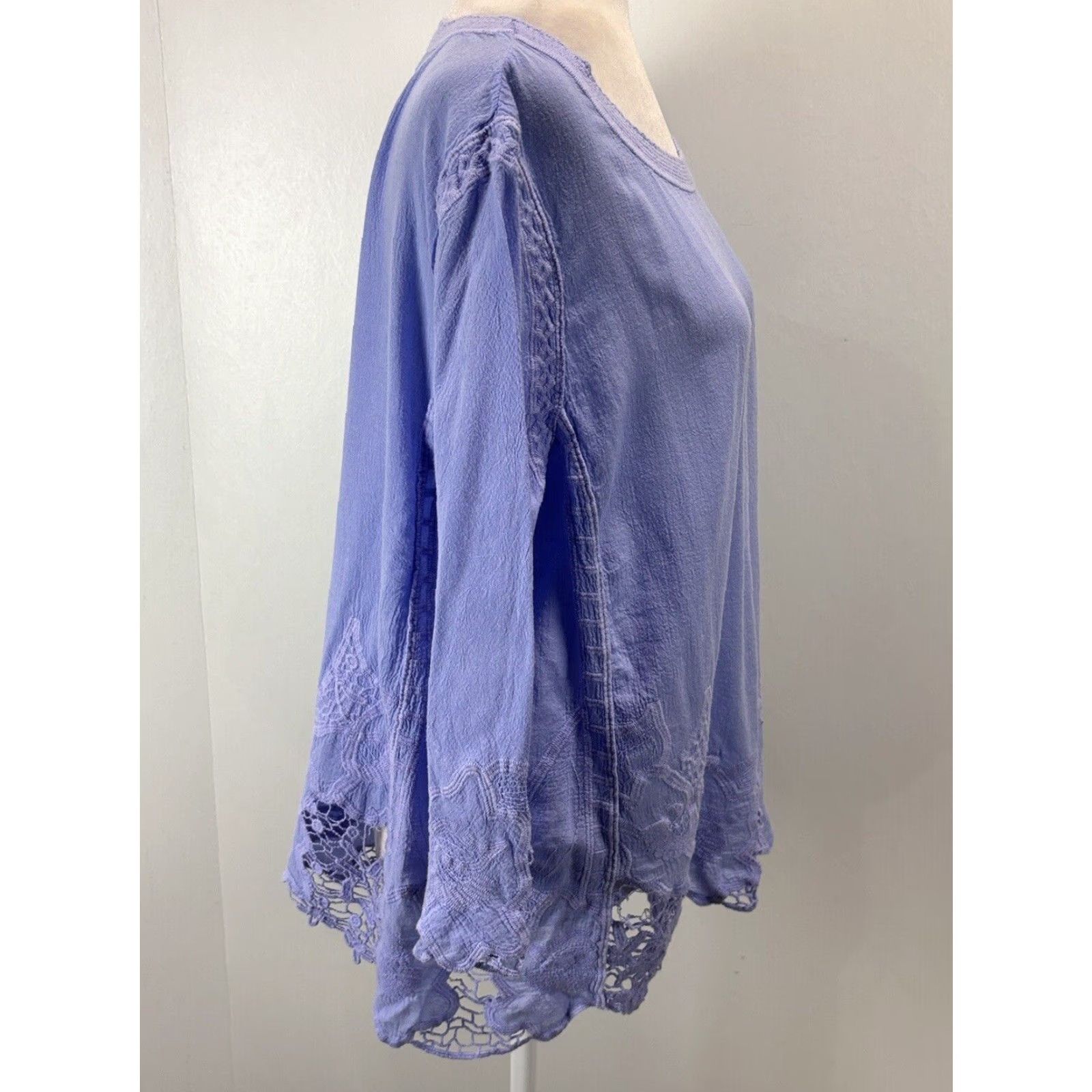 Vintage Chicos Women's Blue Lace Trim Casual Top Shirt, X-Large Size XL / US 12-14 / IT 48-50 - 4 Thumbnail