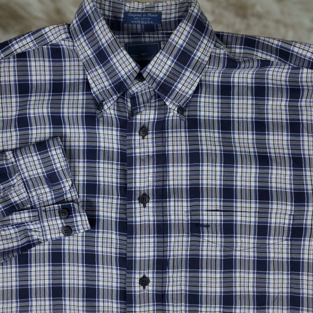 Faconnable Façonnable Shirt Mens Medium Blue Plaid Button-Up Long Sleeve Casual Business/Preppy/Classic M Blue Button-Up Mens Regular Casual Shirt Size US M / EU 48-50 / 2 - 1 Thumbnail