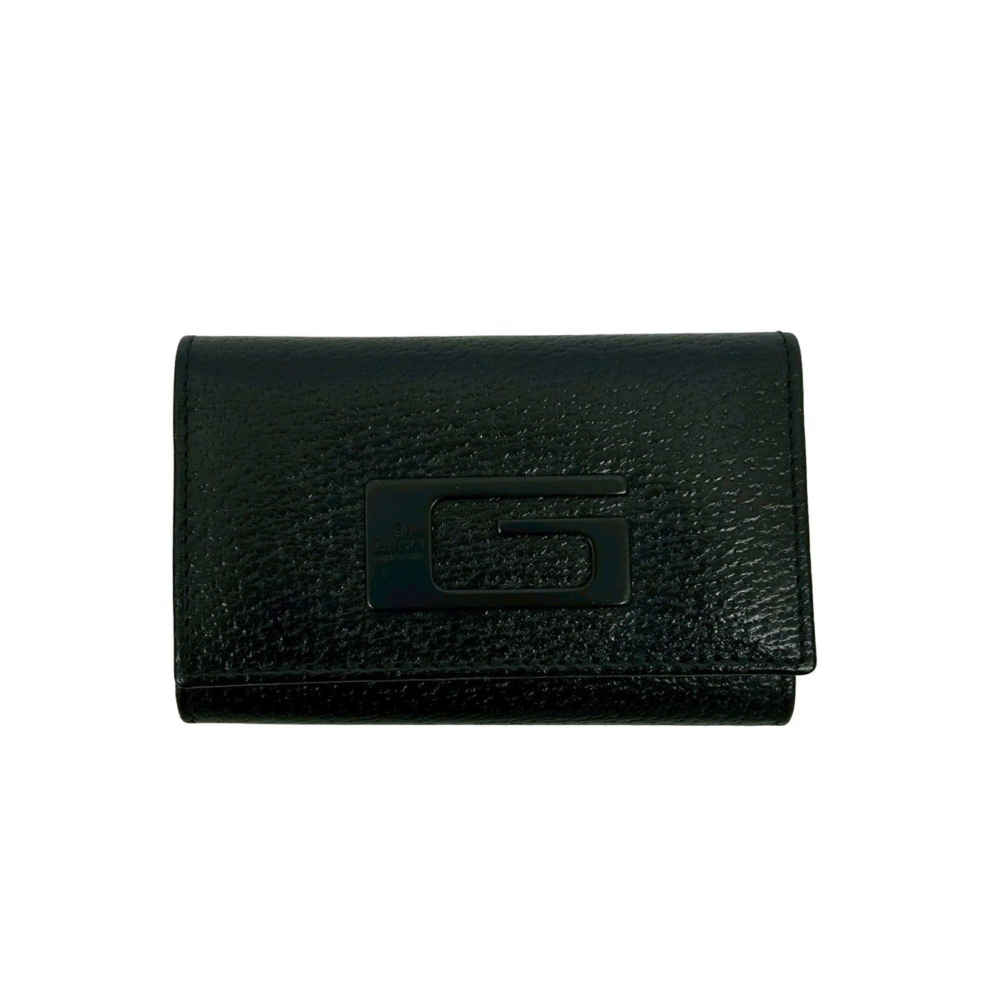 GUCCI G logo plate leather tri-fold key case holder cover black 34965
