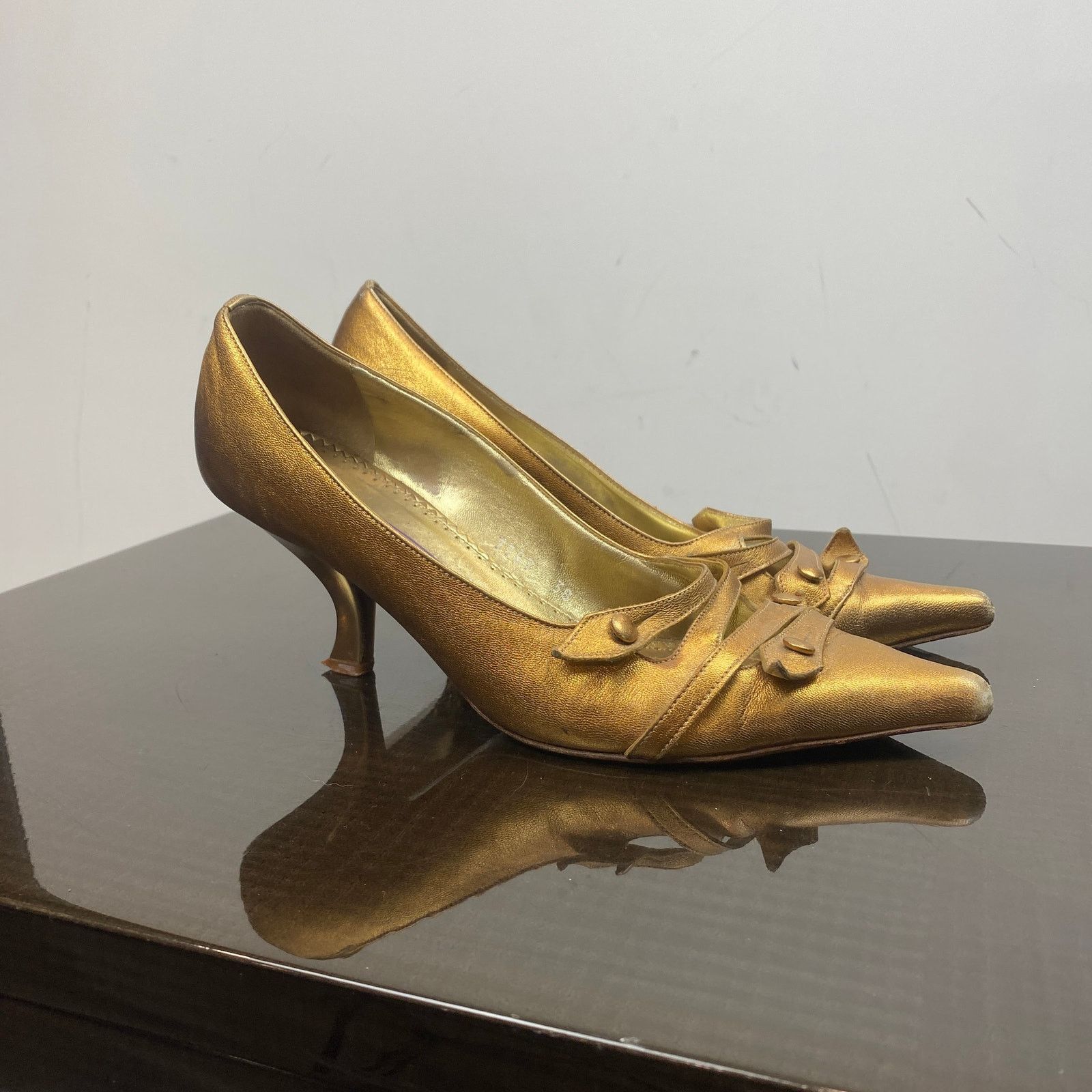 Etro Etro Nero 7787 Gold Pointed Toe Kitten Heels Women's 38 US 8 Size US 8 / IT 38 - 3 Thumbnail