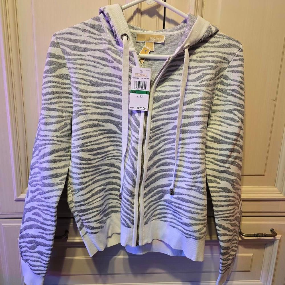 Michael Kors Michael Kors Zebra Print Jacket - White and Silver Size L / US 10 / IT 46 - 2 Thumbnail