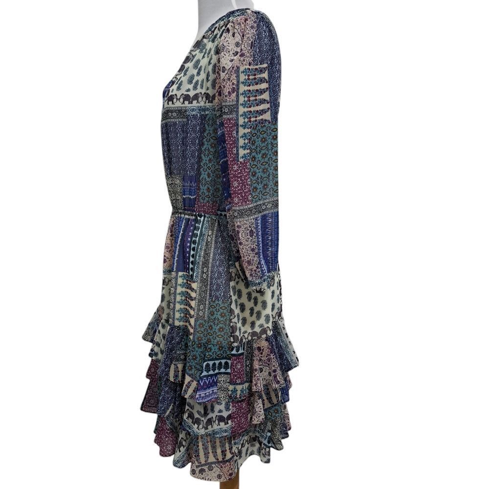 Other Hiche Colorful Patchwork Animal Print Boho Casual Tiered Dre Size M / US 6-8 / IT 42-44 - 3 Thumbnail