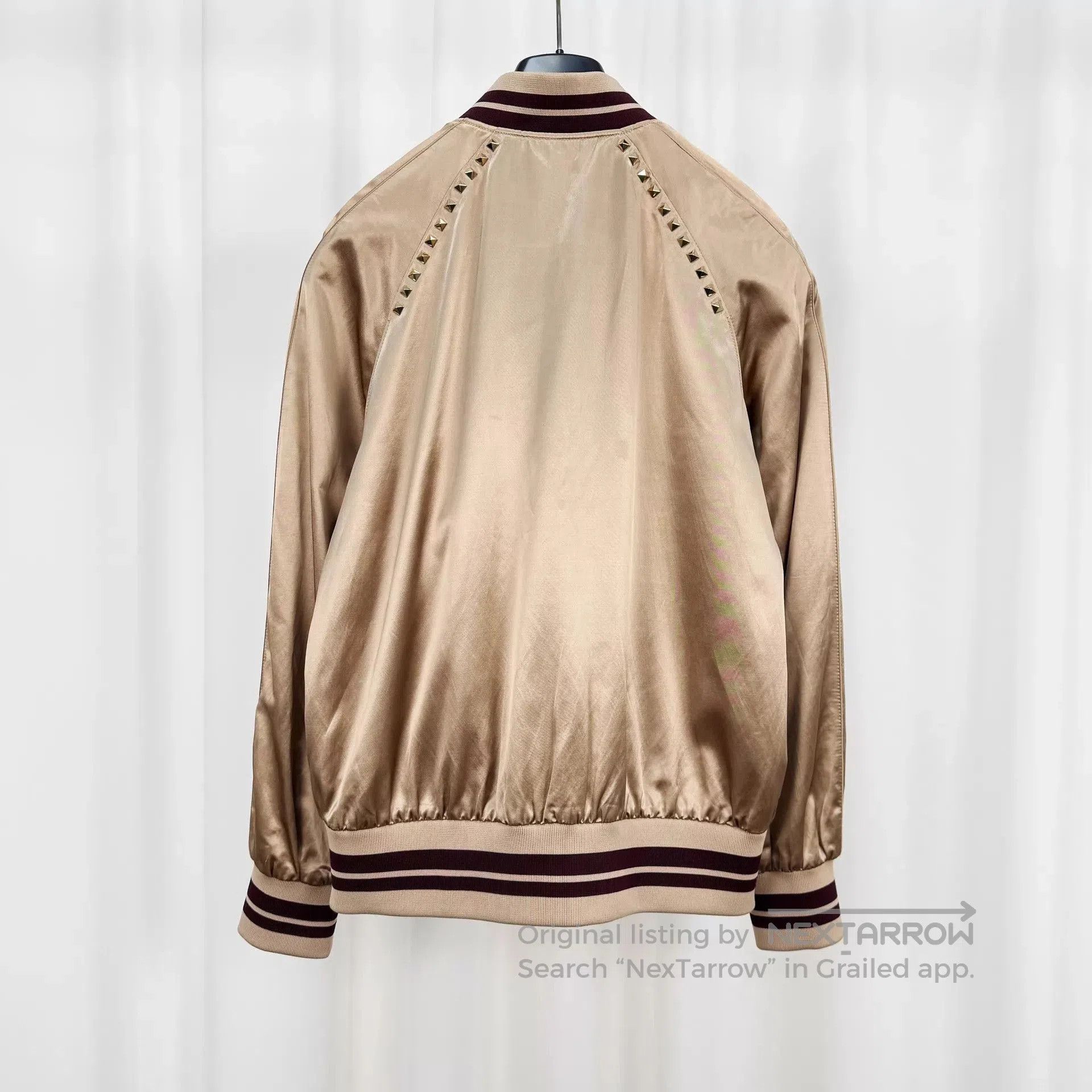Valentino Beige Studded Bomber Jacket with Ribbed Trim. Size US XS / EU 42 / 0 - 2 Thumbnail