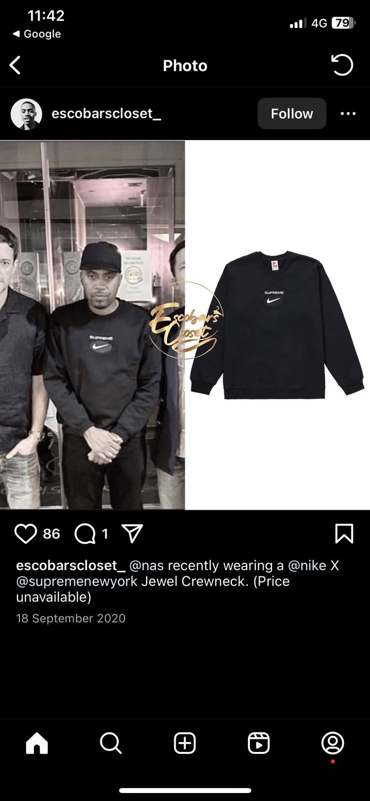 Nike × Supreme NIKE X SUPREME Jewel Crewneck Centre Logo Sweatshirt Size US M / EU 48-50 / 2 - 3 Thumbnail