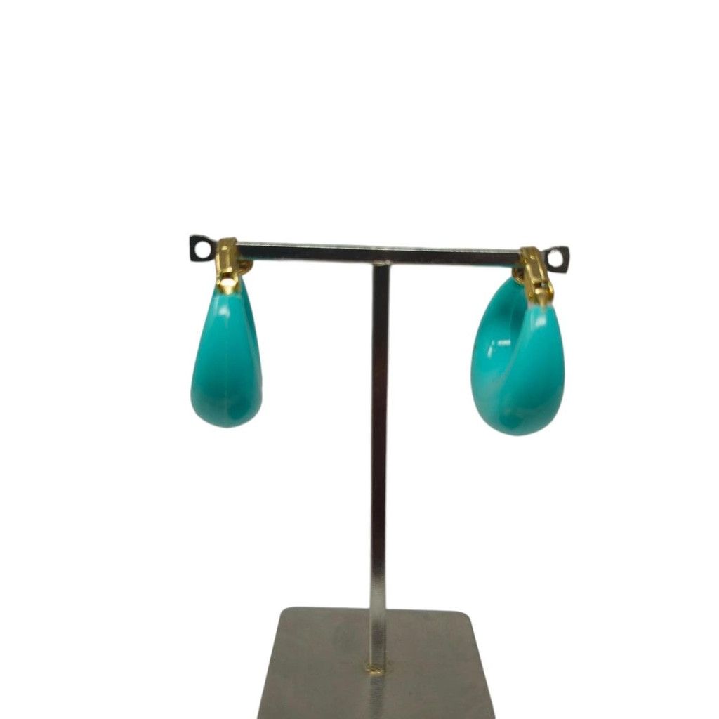 Handmade Vintage chunky crescent hoop clip-on earrings in turquoise Size ONE SIZE - 2 Thumbnail