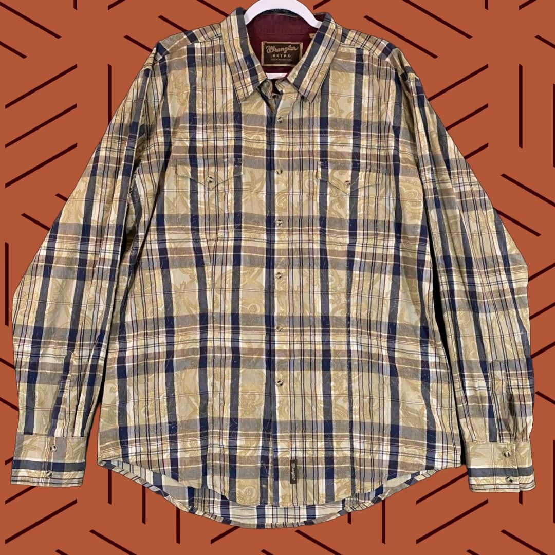 Wrangler VINTAGE Wrangler Shirt Mens XL Tan Paisley Retro Western Pearl Snap Up Size US XL / EU 56 / 4 - 1 Thumbnail