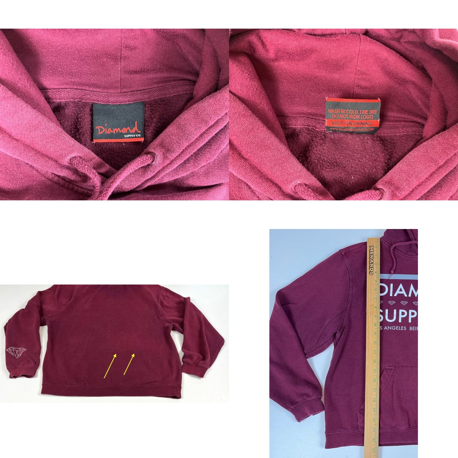 Vintage VINTAGE Diamond Supply Co. Hoodie Mens Shirt S Maroon Graphic Print Hooded Pullover Designer 90s Size US S / EU 44-46 / 1 - 8 Thumbnail