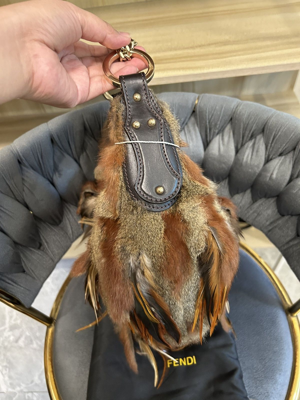 Fendi Fendi Feather & Rabbit Fur Small Croissant Chain Hobo Size ONE SIZE - 4 Thumbnail